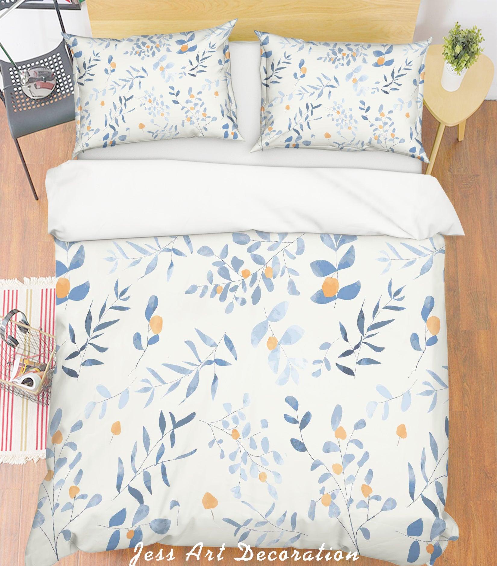 3D Watercolor Blue Leaves Quilt Cover Set Bedding Set Pillowcases 138- Jess Art Decoration