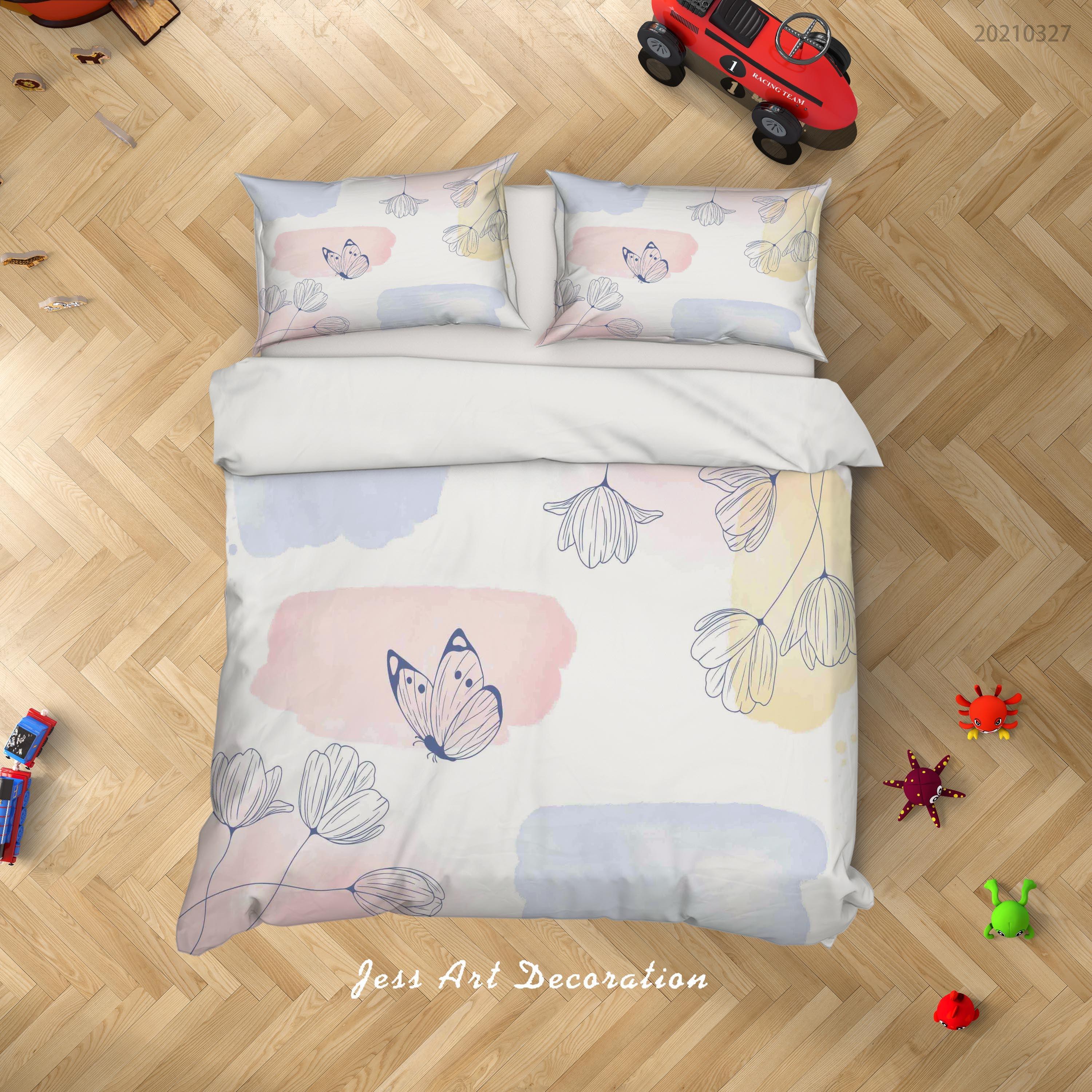 3D Watercolor Floral Butterfly Quilt Cover Set Bedding Set Duvet Cover Pillowcases 42- Jess Art Decoration