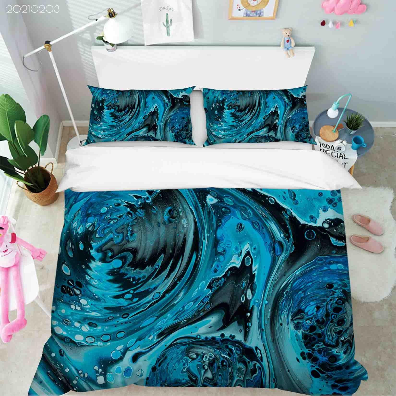 3D Abstract Blue Marble Texture Quilt Cover Set Bedding Set Duvet Cover Pillowcases 69- Jess Art Decoration