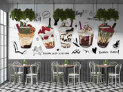 3D Cartoon Ice Cream Bubble Tea Pearl Tea Milk Tea Shop Wall Mural Wallpaper JN 34- Jess Art Decoration