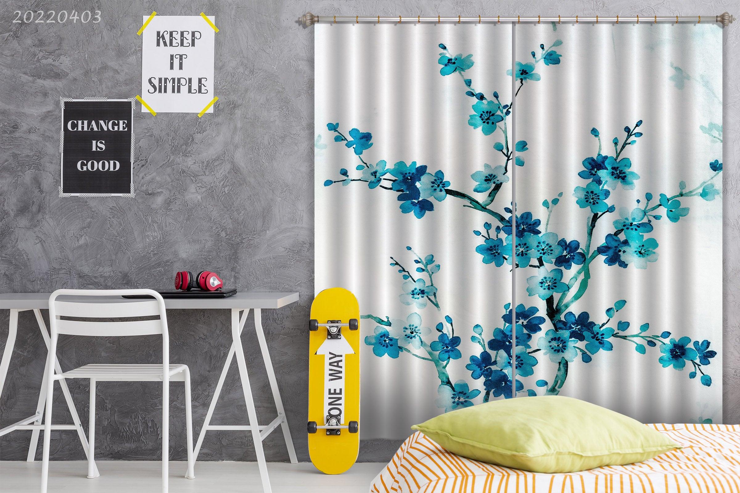 3D Abstract Blue Floral Pattern Curtains and Drapes GD 3403- Jess Art Decoration