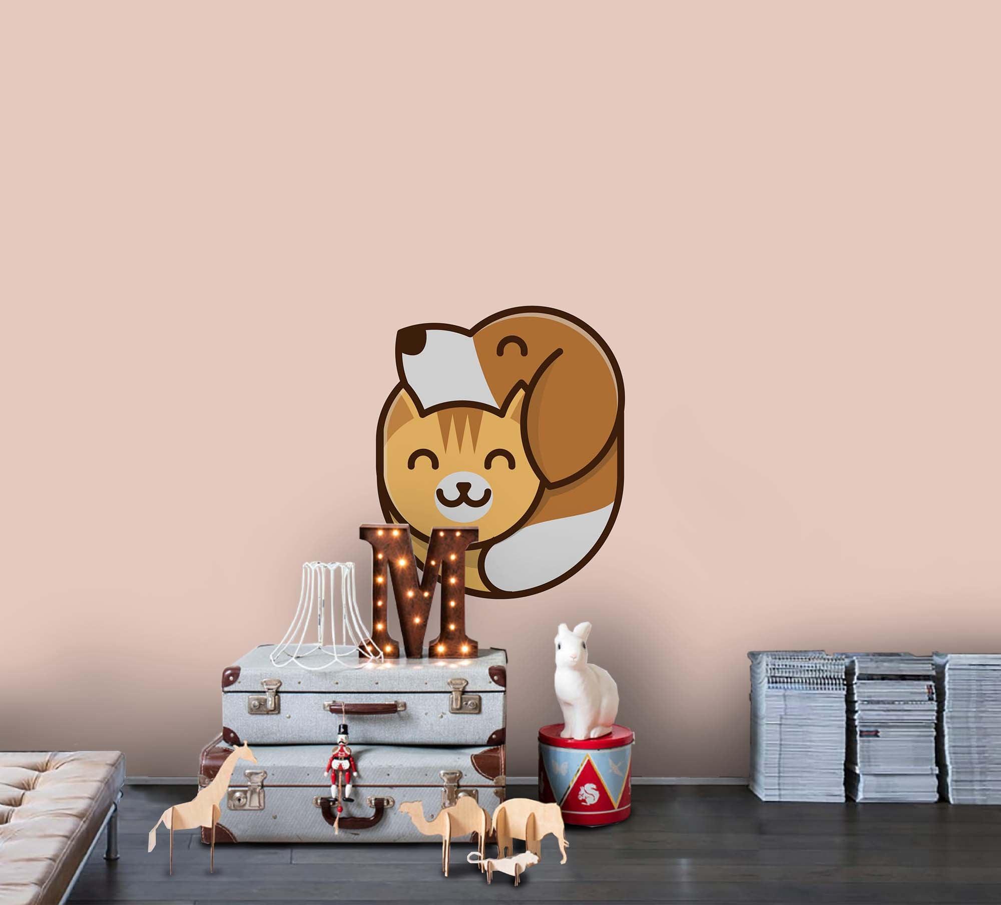 3D Cartoon Cat Dog Friends Wall Mural Wallpaper 09- Jess Art Decoration