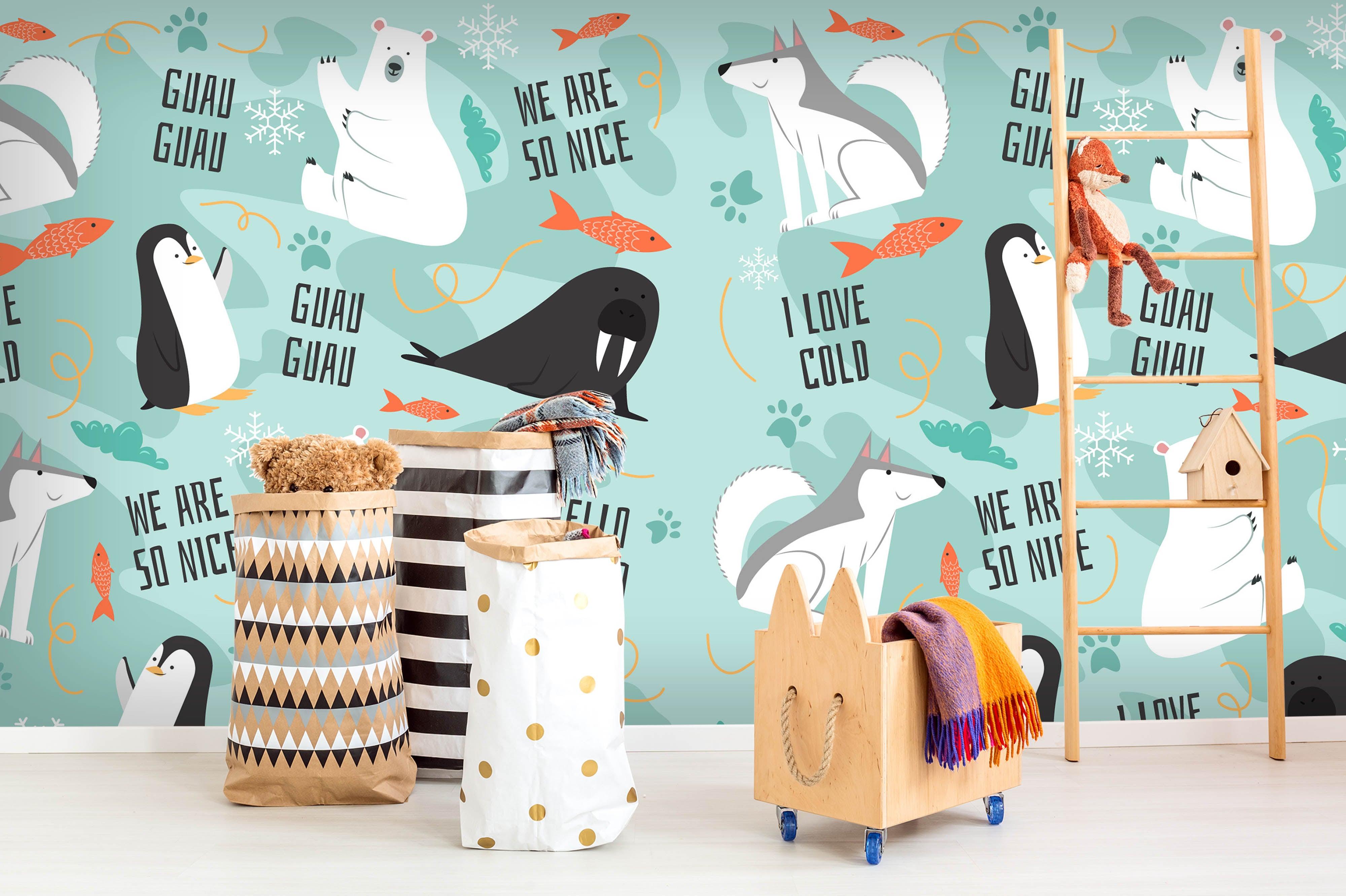 3D cartoon penguin polar bear wall mural wallpaper 51- Jess Art Decoration