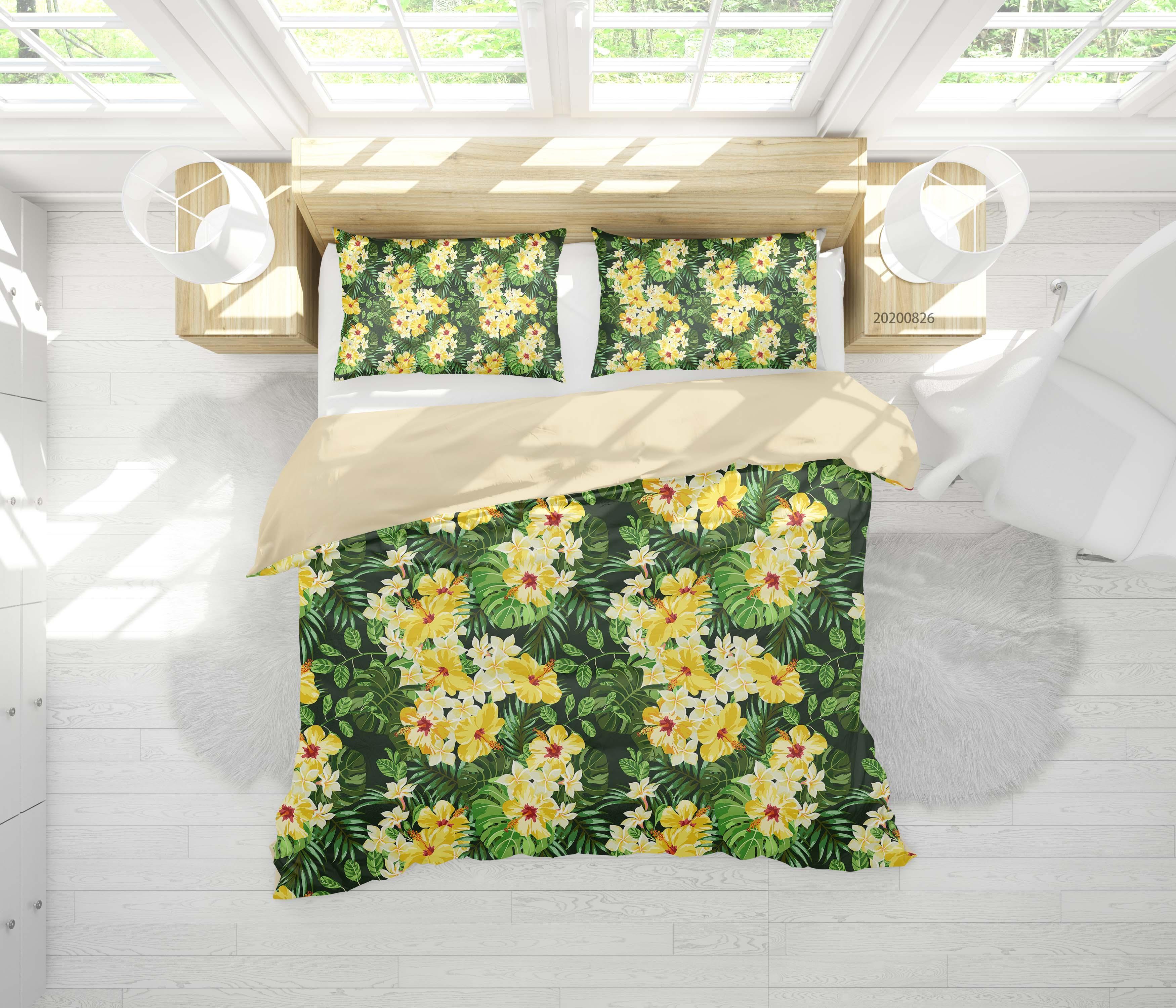 3D Colourful Flowers Leaves Pattern Quilt Cover Set Bedding Set Duvet Cover Pillowcases WJ 1338- Jess Art Decoration