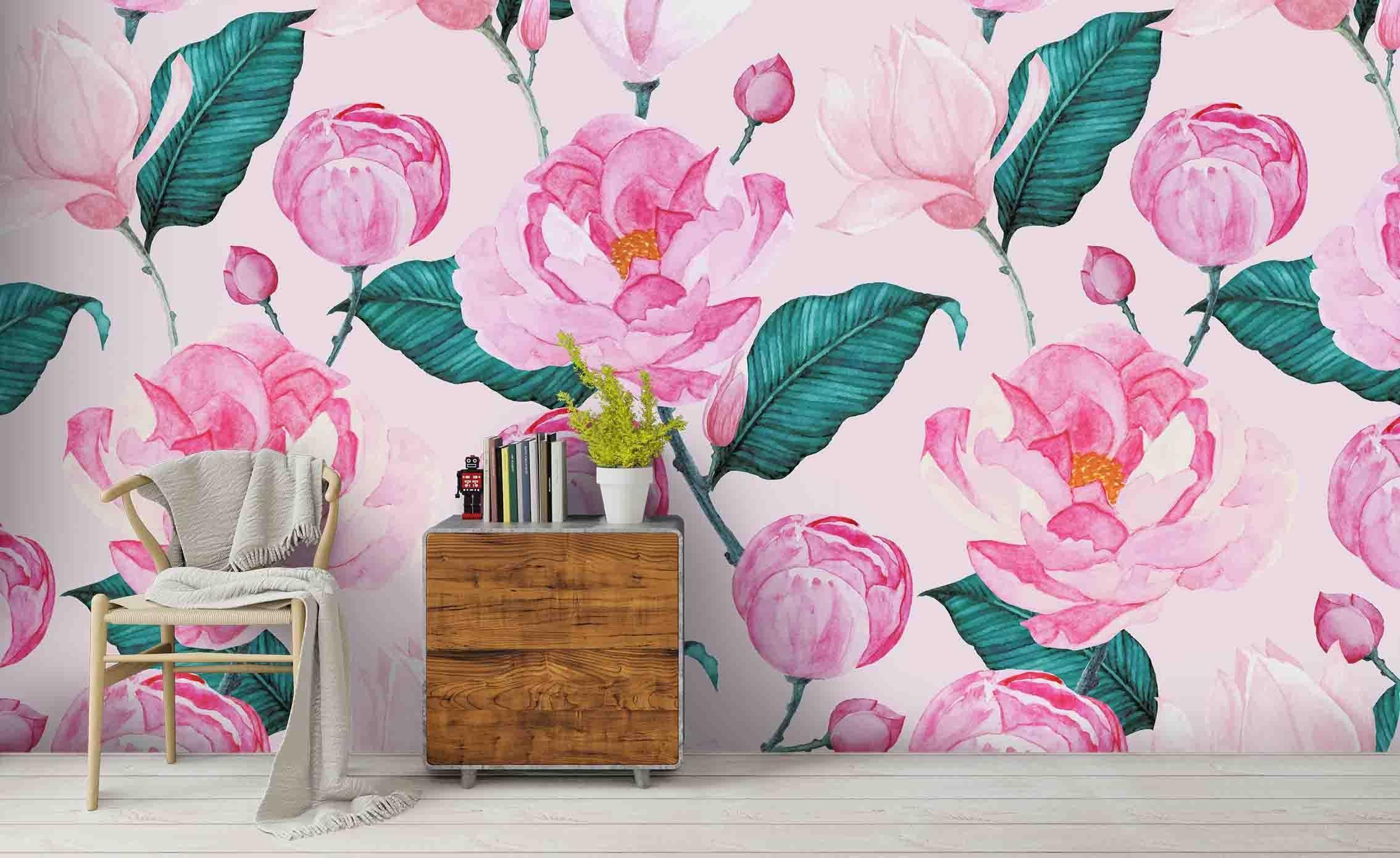 3D Hand Painted Pink Peony Wall Mural Wallpaper A127 LQH- Jess Art Decoration