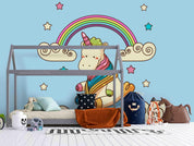 3D Blue Rainbow Sky Cloud Unicorn Wall Mural Wallpaper A222 LQH- Jess Art Decoration