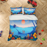 3D Cartoon Sunset Floral Lake Quilt Cover Set Bedding Set Duvet Cover Pillowcases LXL 230- Jess Art Decoration