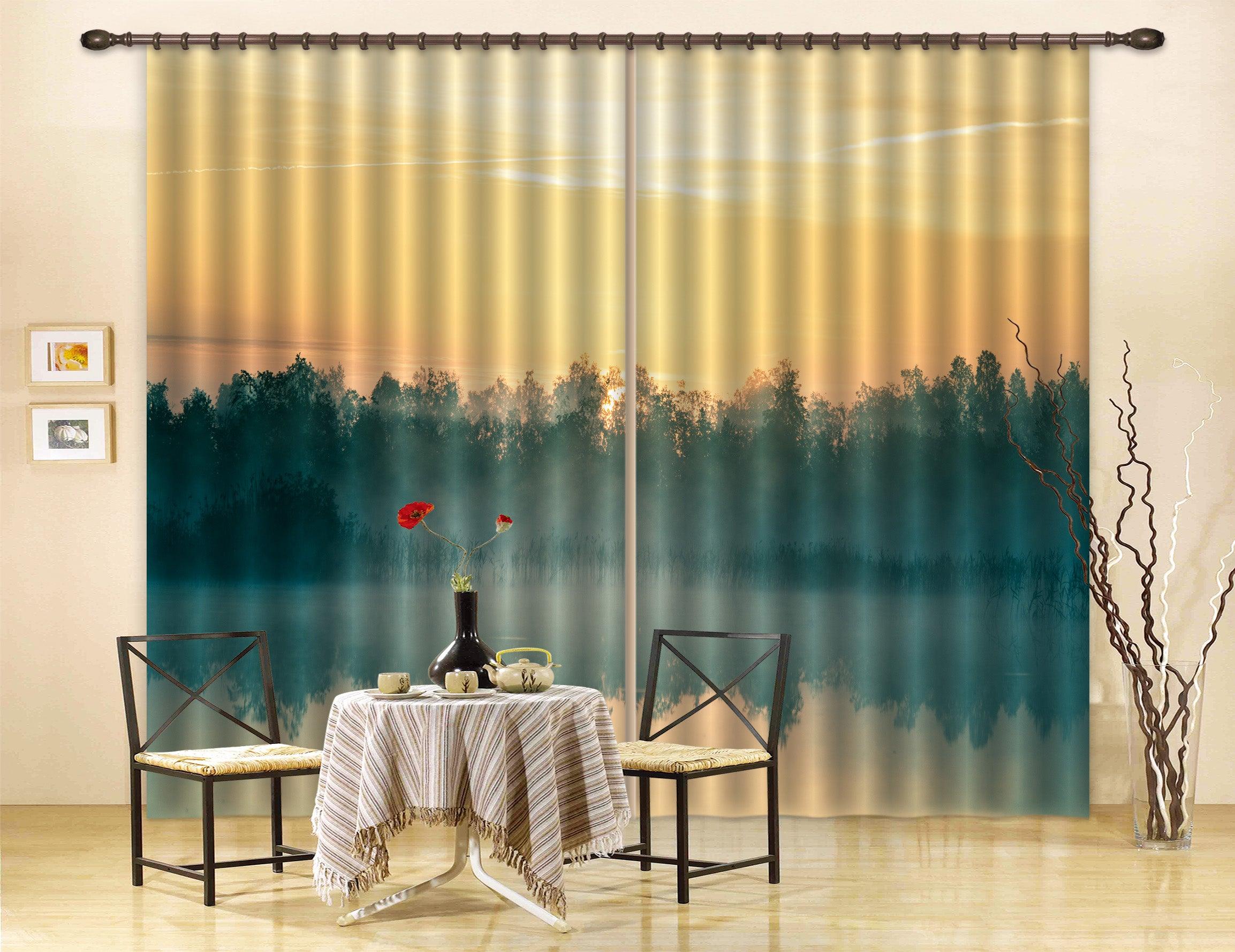 3D Yellow Sky Lake Forest Curtains and Drapes LQH A530- Jess Art Decoration