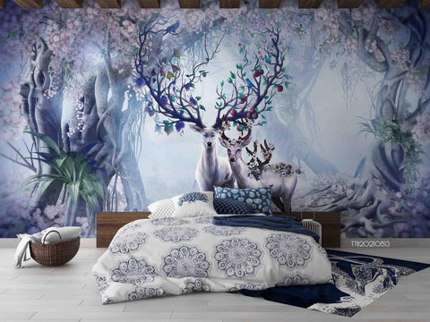 3D Northern Europe Hand-painted Fantasy Elk Forest Wall Mural WallpaperSWW5133- Jess Art Decoration