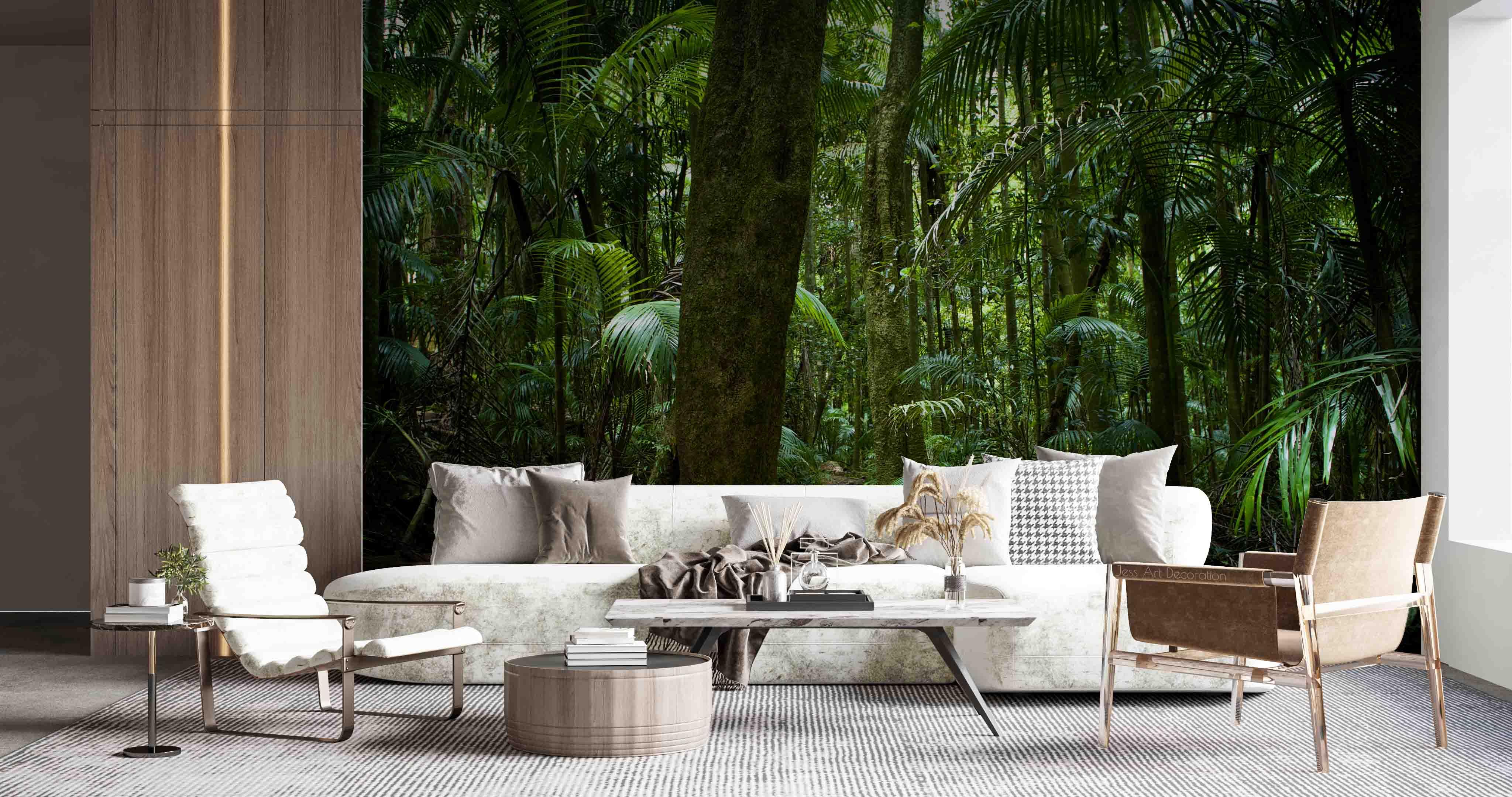 3D Tropical Forest Green Leaf Trunk Wall Mural Wallpaper GD 2680- Jess Art Decoration