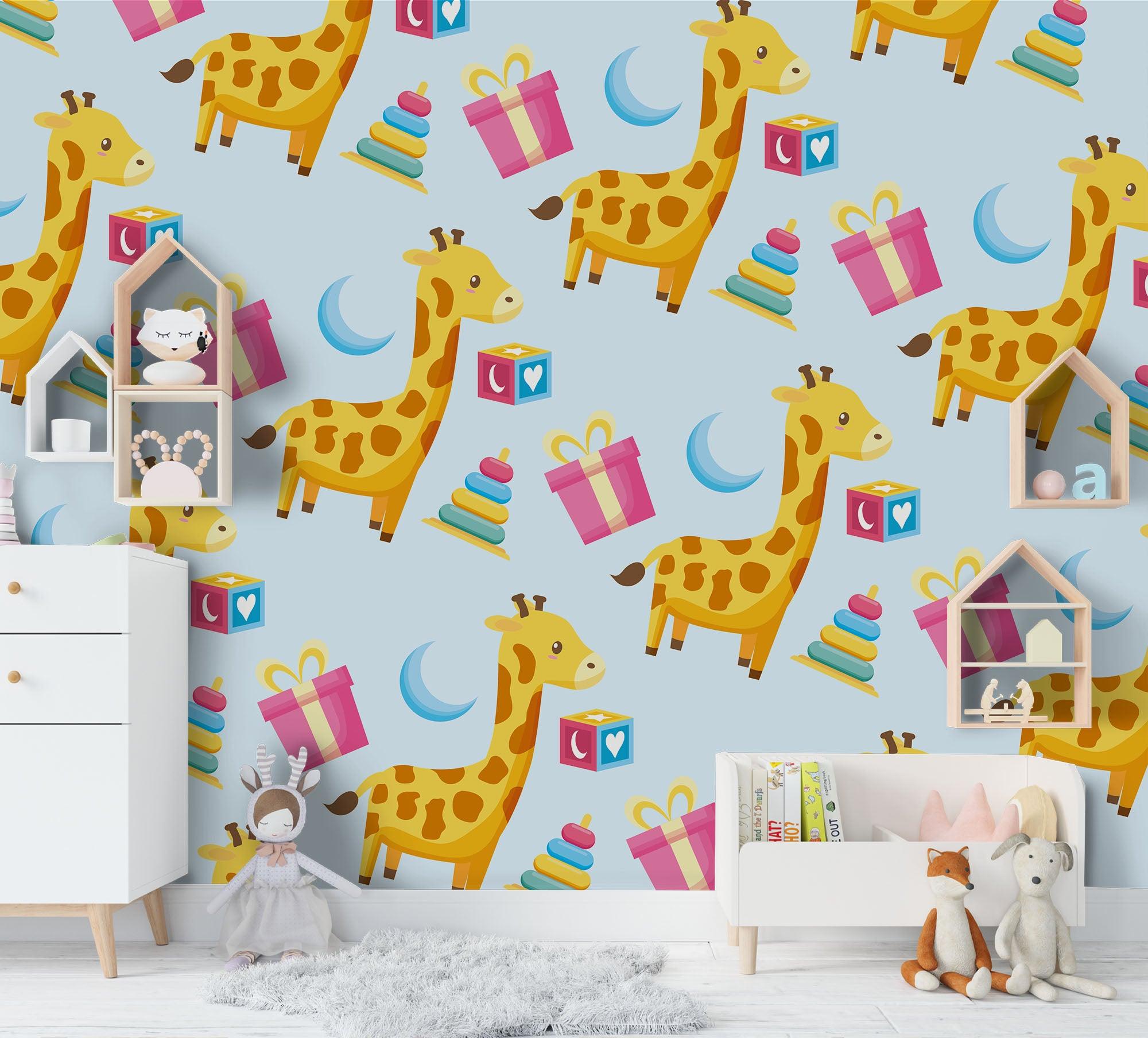 3D Cartoon Giraffe Gift Wall Mural Wallpaper 12- Jess Art Decoration