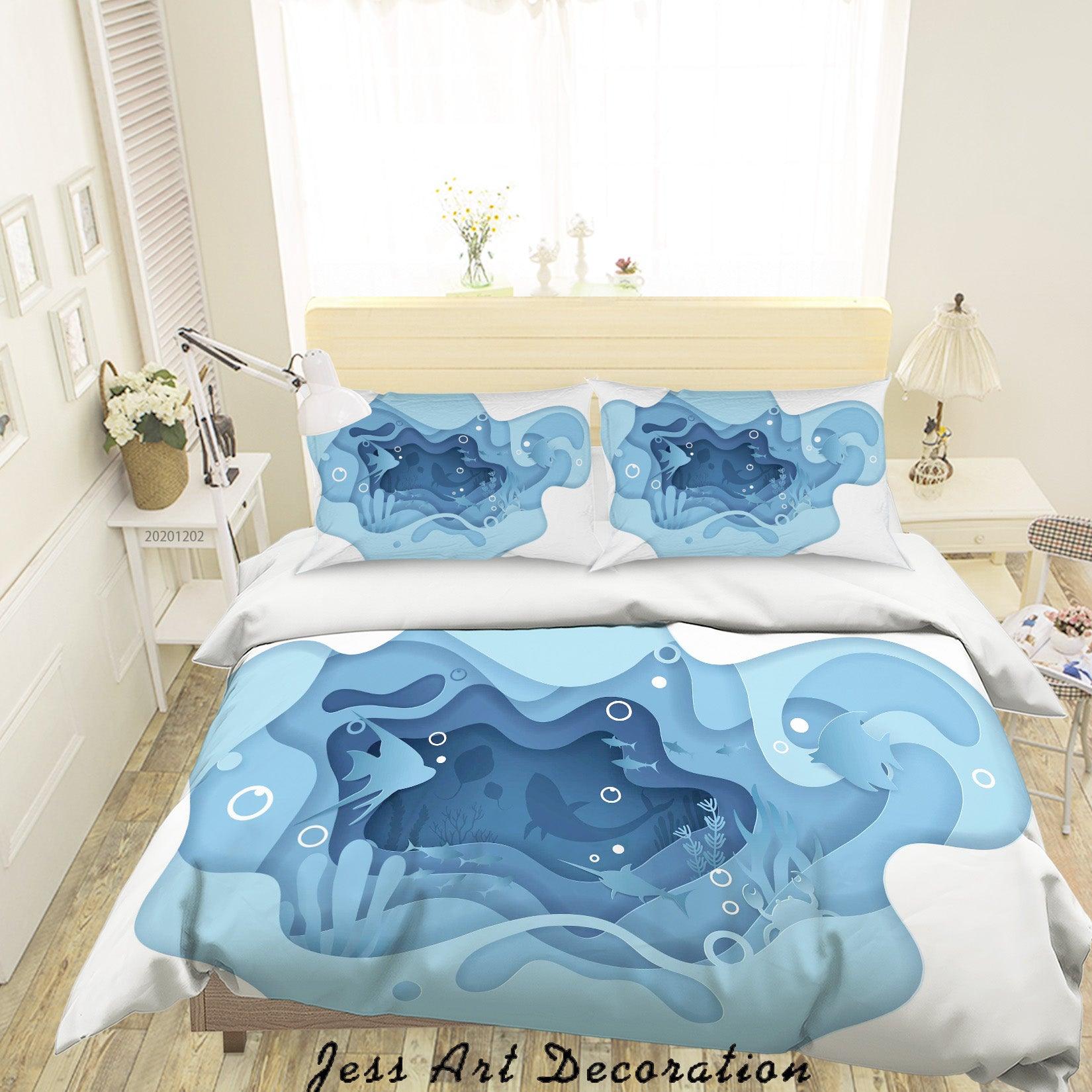 3D Abstract Hand Drawn Blue Ocean Coral Fish Bubble Quilt Cover Set Bedding Set Duvet Cover Pillowcases LXL- Jess Art Decoration