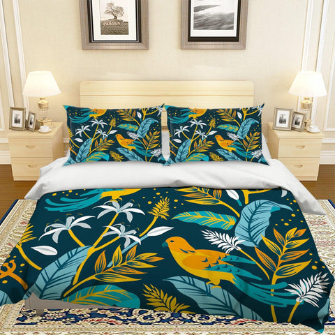 3D Blue Leaf Bird Quilt Cover Set Bedding Set Pillowcases 49- Jess Art Decoration