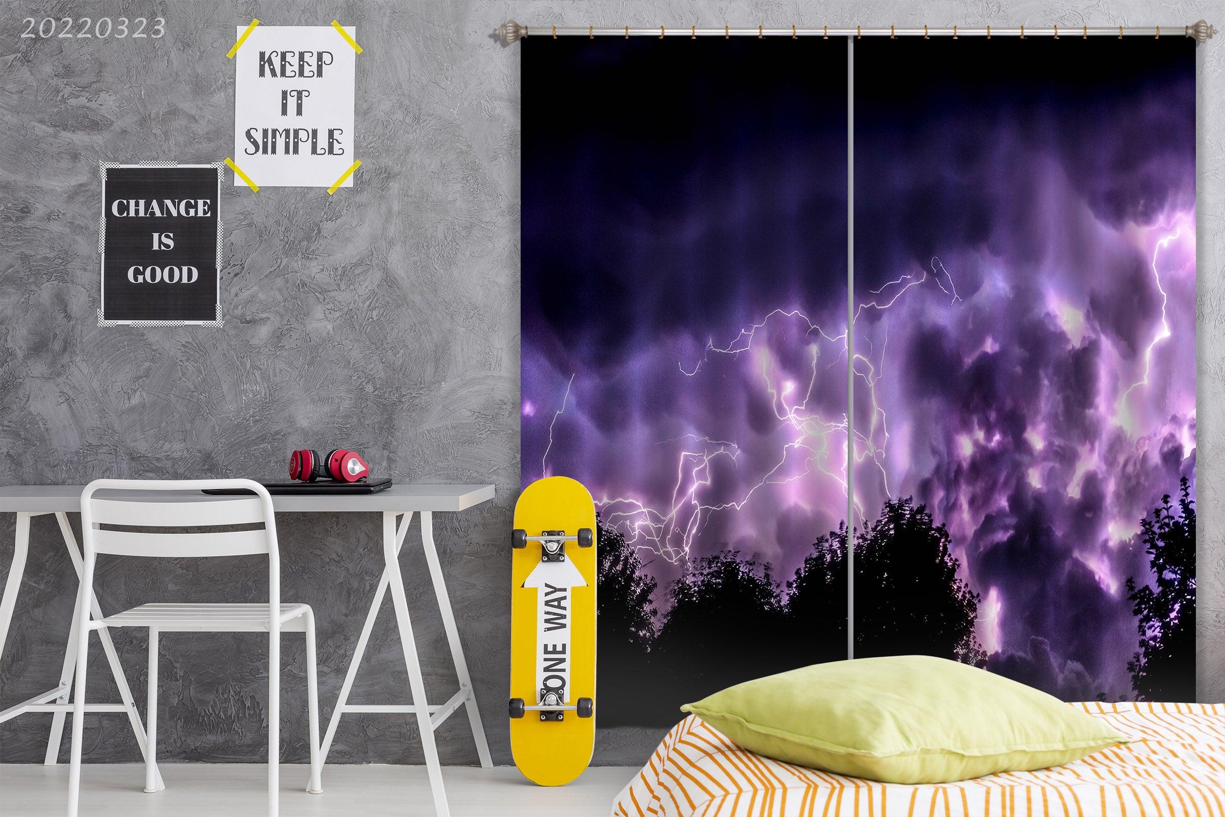 3D Wood Sky Dark Cloud Lightning Curtains and Drapes GD 2665- Jess Art Decoration