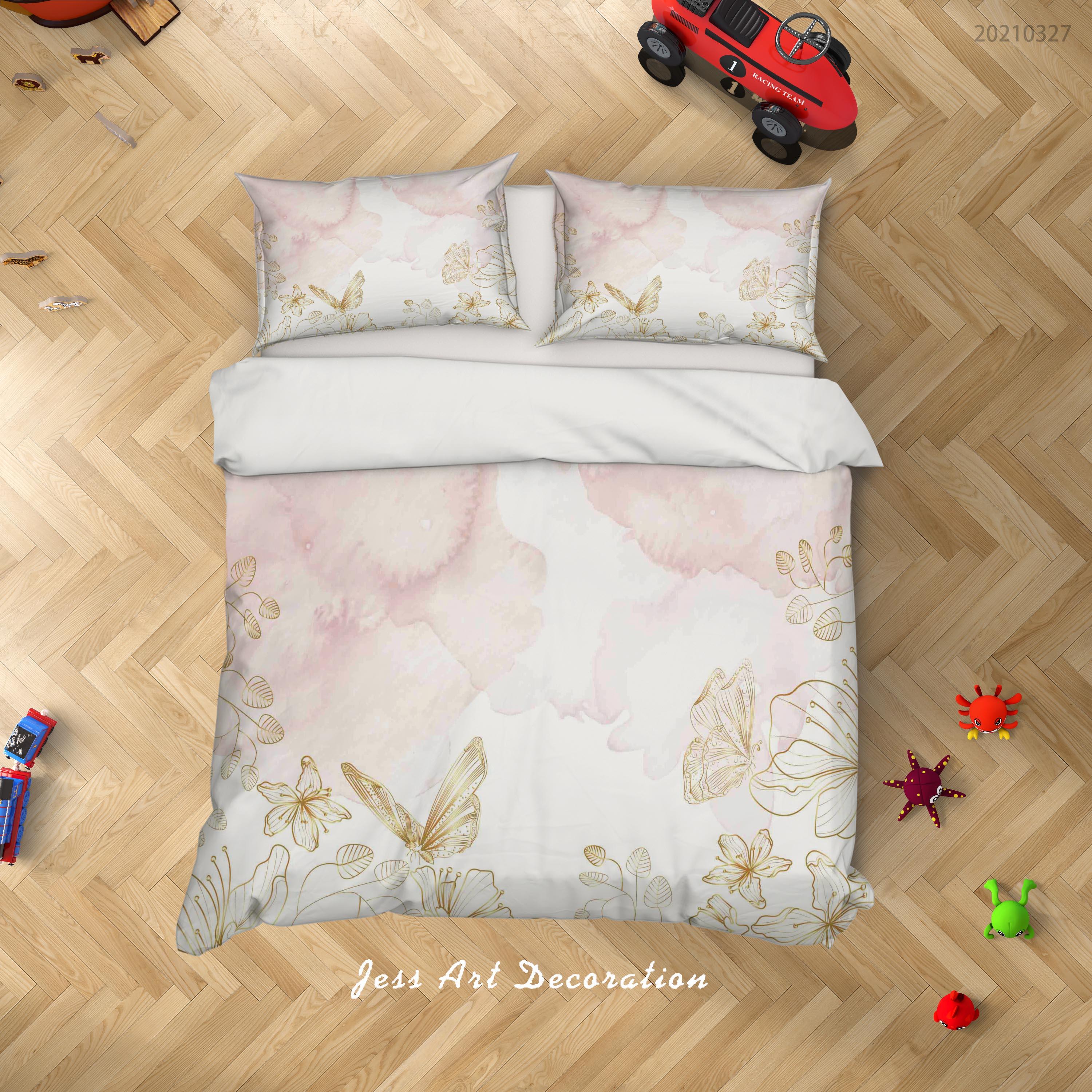 3D Watercolor Floral Butterfly Quilt Cover Set Bedding Set Duvet Cover Pillowcases 76- Jess Art Decoration