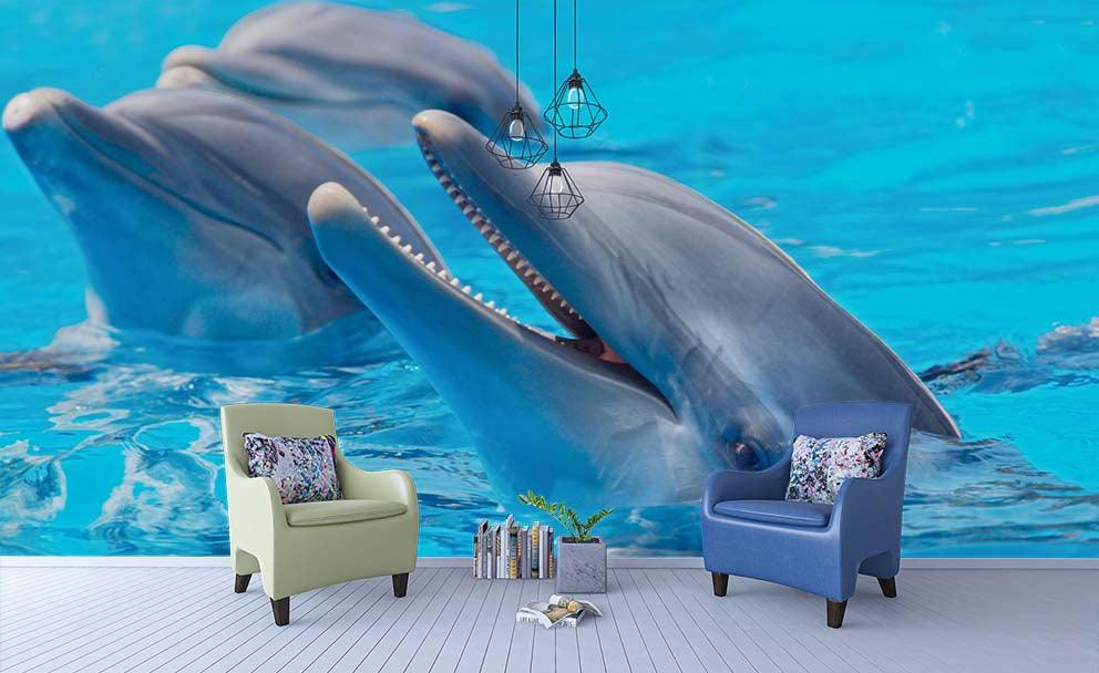 3D Blue Ocean Dolphin Wall Mural Wallpaper 152- Jess Art Decoration