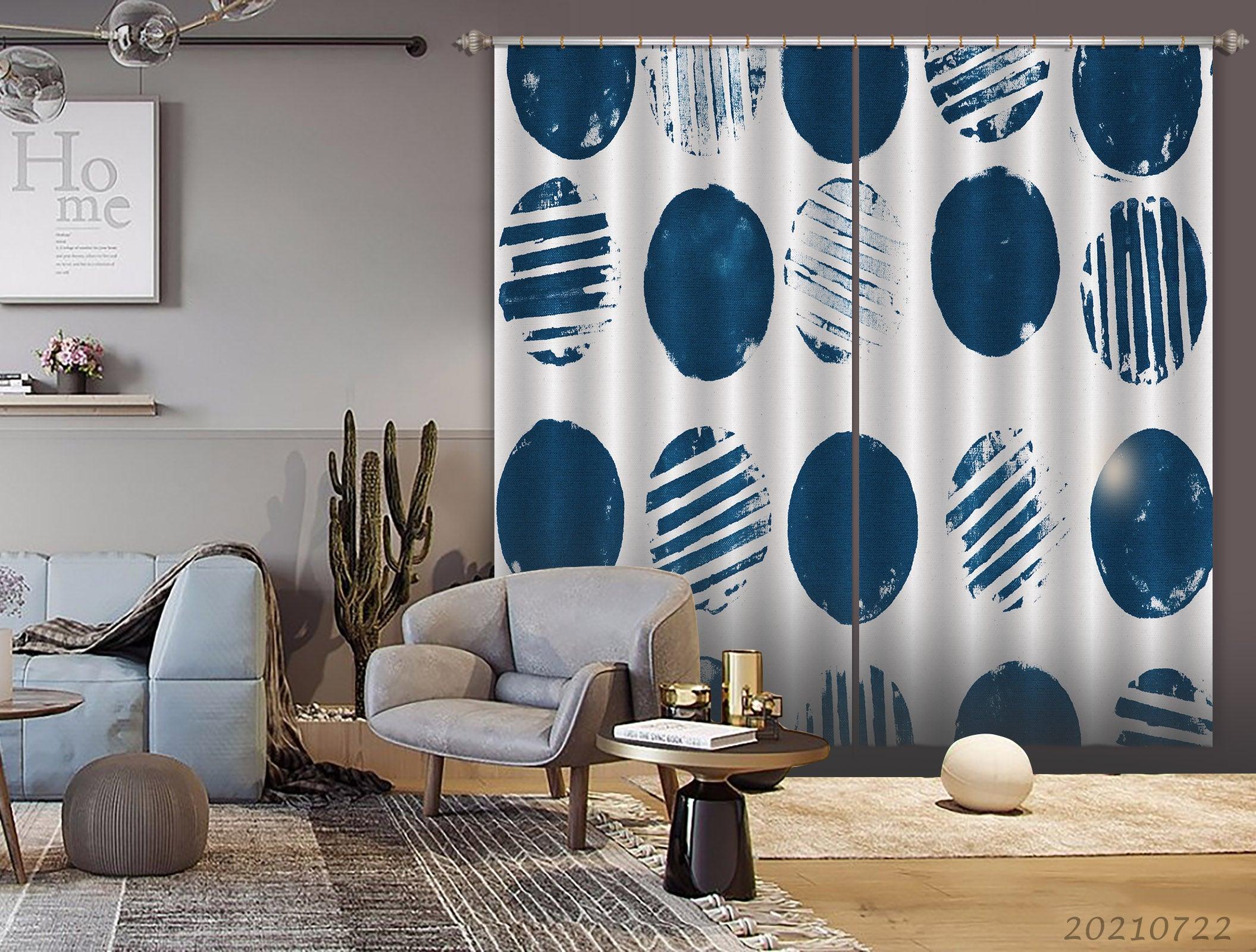 3D Abstract Blue Geometric Circle Curtains and Drapes LQH 202- Jess Art Decoration
