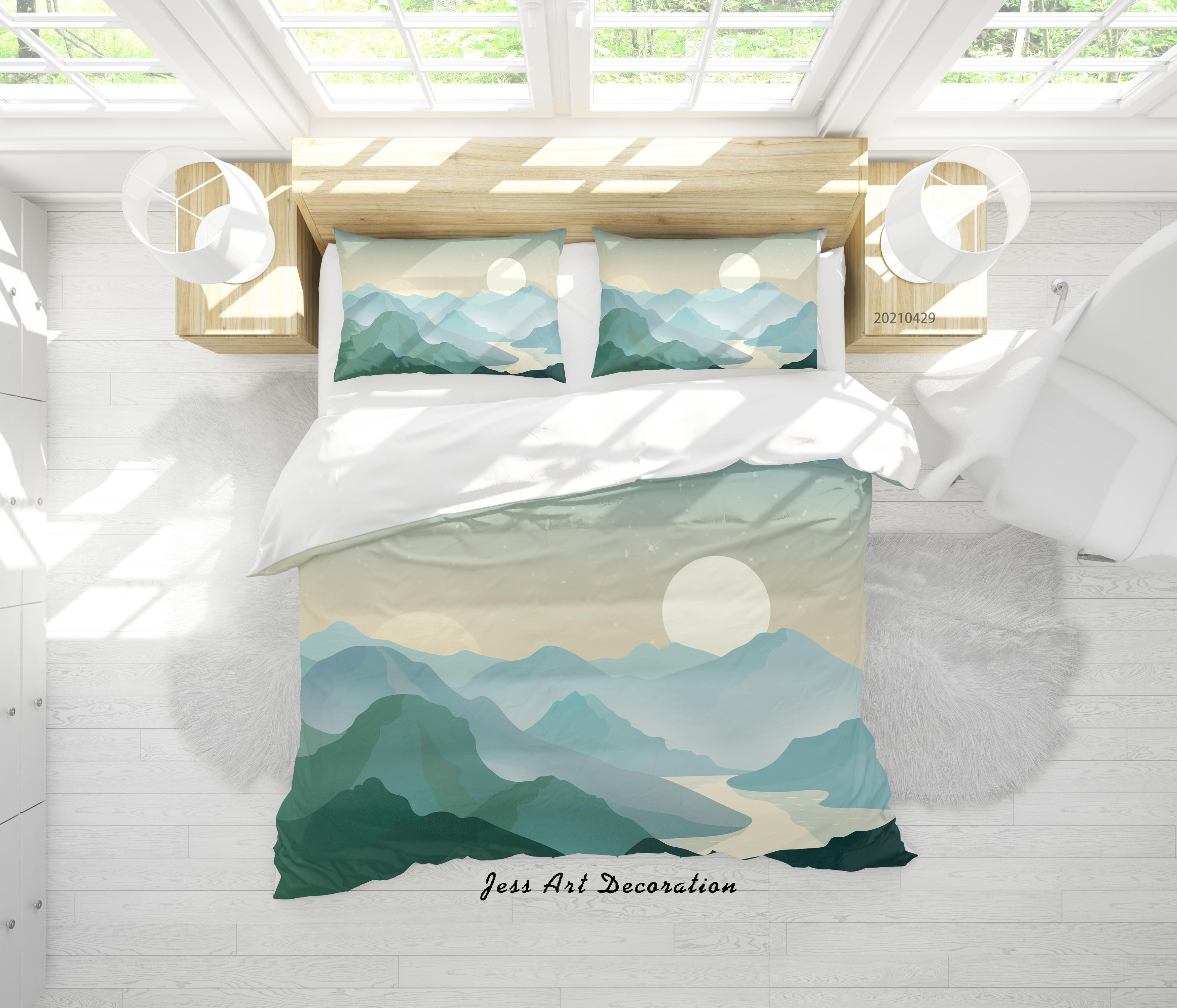 3D Watercolor Sun Mountains Quilt Cover Set Bedding Set Duvet Cover Pillowcases 170- Jess Art Decoration