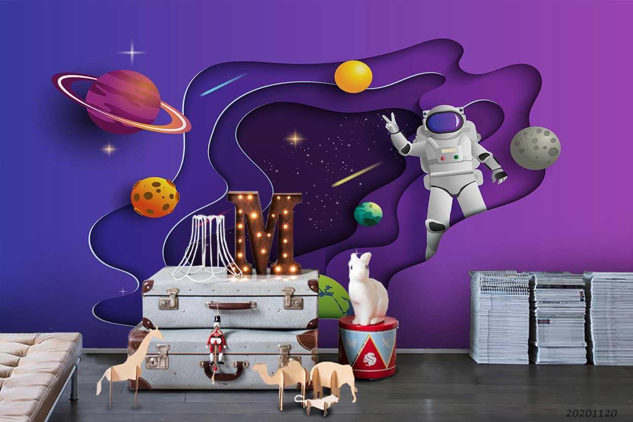 3D Purple Space Planet Astronaut Wall Mural Wallpaper LQH 277- Jess Art Decoration