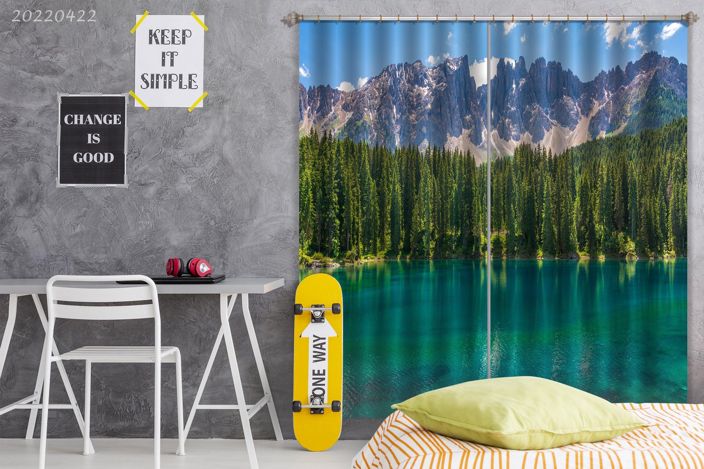 3D Landscape Peak Forest Lake Green Tree Curtains and Drapes GD 4193- Jess Art Decoration