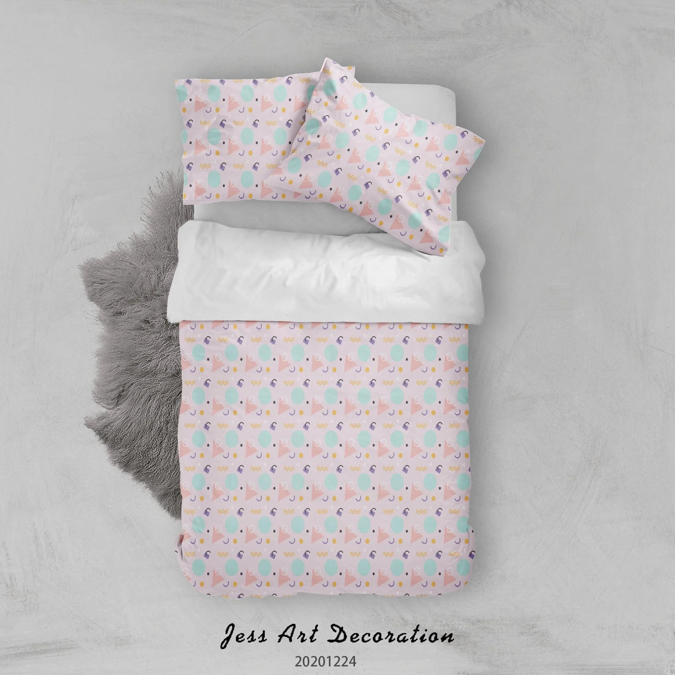 3D Hand Drawn Memphis Pattern Pink Quilt Cover Set Bedding Set Duvet Cover Pillowcases 83 LQH- Jess Art Decoration