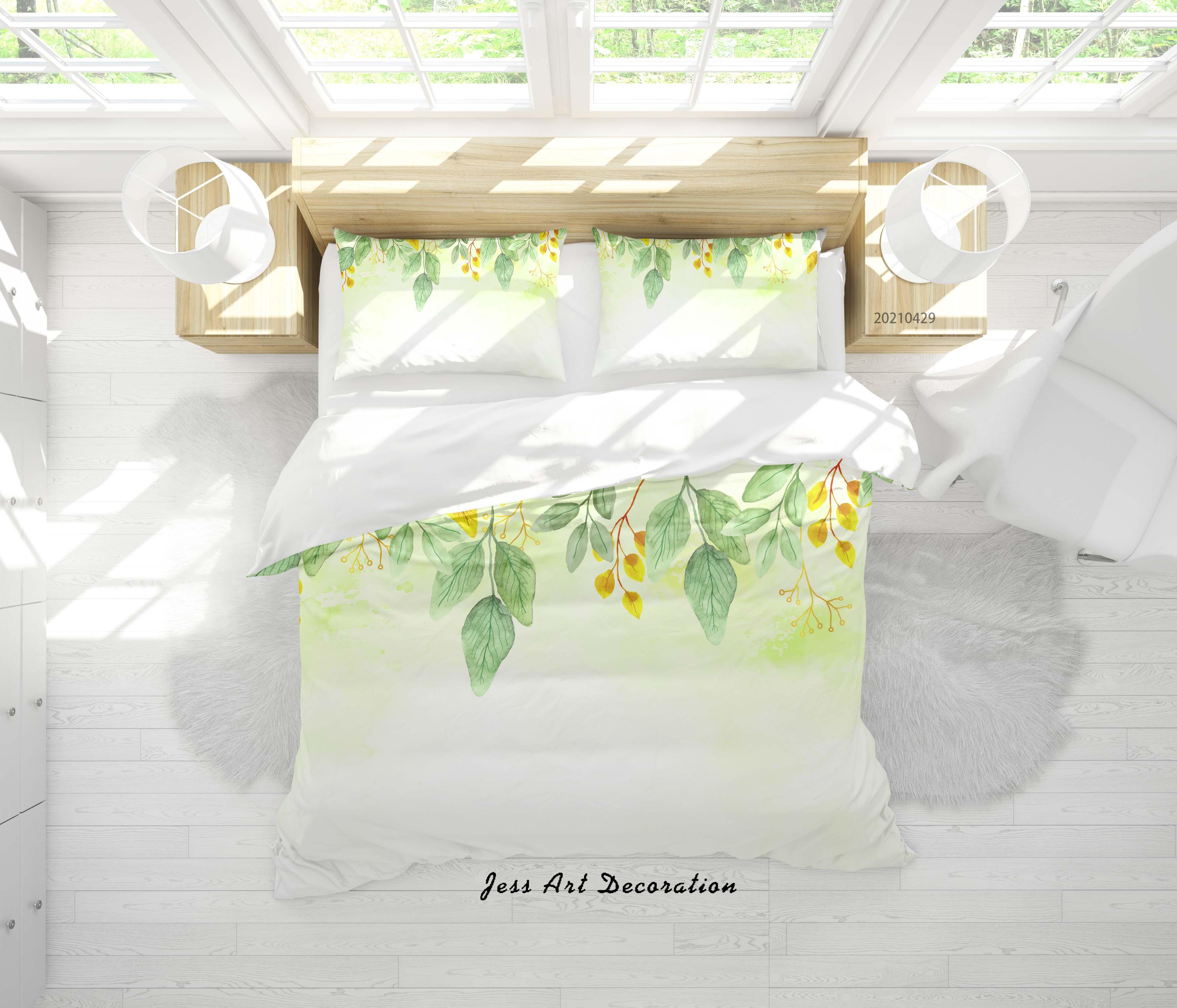 3D Watercolor Floral Leaves Quilt Cover Set Bedding Set Duvet Cover Pillowcases 187- Jess Art Decoration