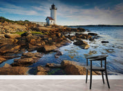 3D Lighthouse House Fence Rock Sea Wall Mural Wallpaper GD 2356- Jess Art Decoration