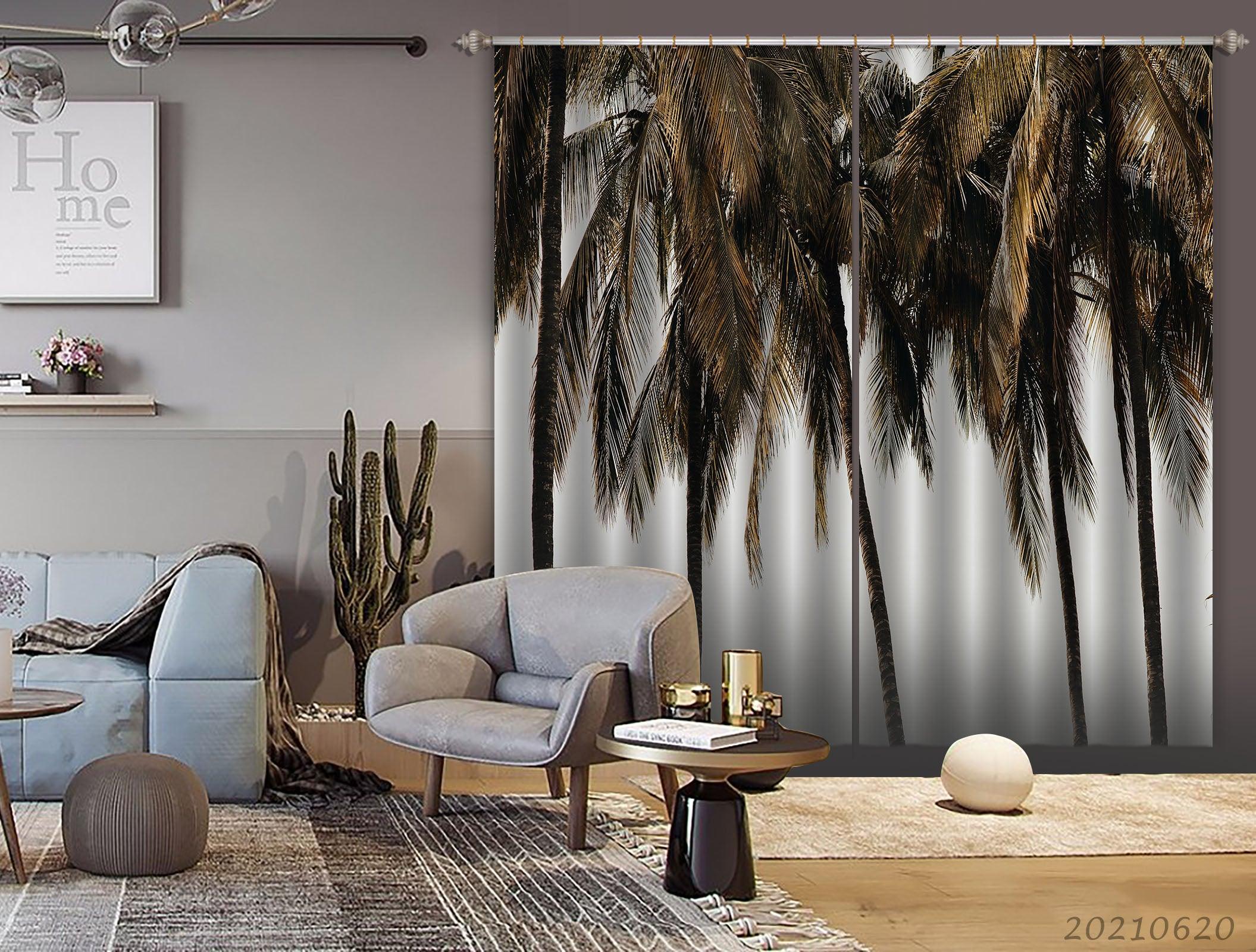 3D Vintage Coconut Tree Pattern Curtains and Drapes GD 867- Jess Art Decoration