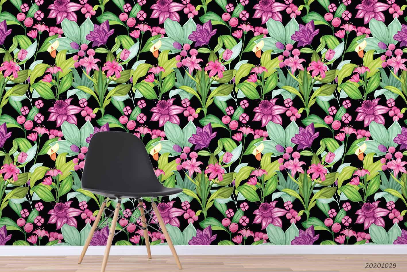 3D Tropical Leaves Colourful Flowers Pattern Wall Mural Wallpaper WJ 9791- Jess Art Decoration