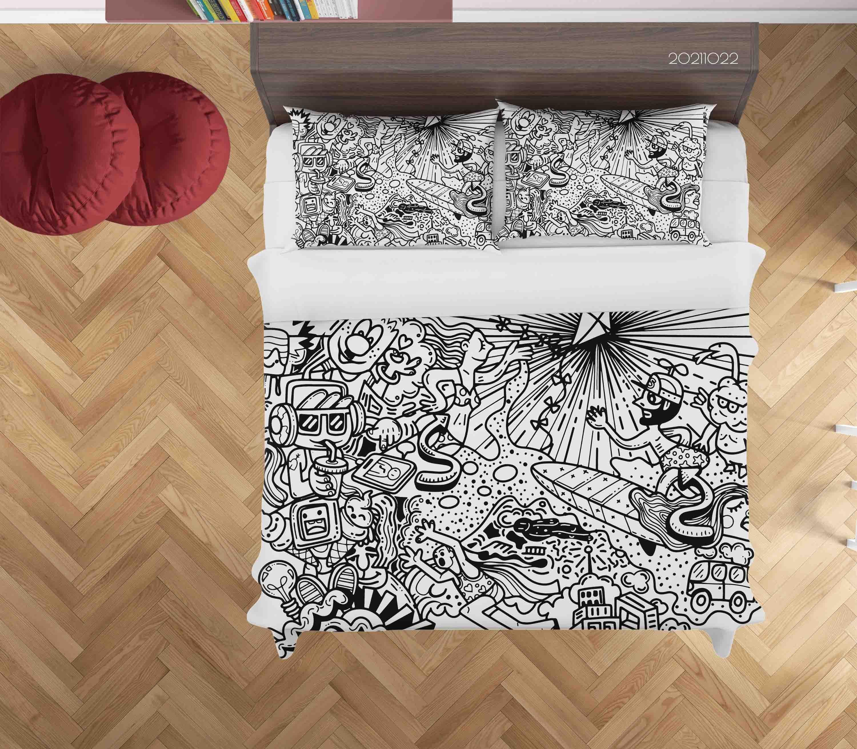3D Abstract Gray Monster Graffiti Quilt Cover Set Bedding Set Duvet Cover Pillowcases 25- Jess Art Decoration