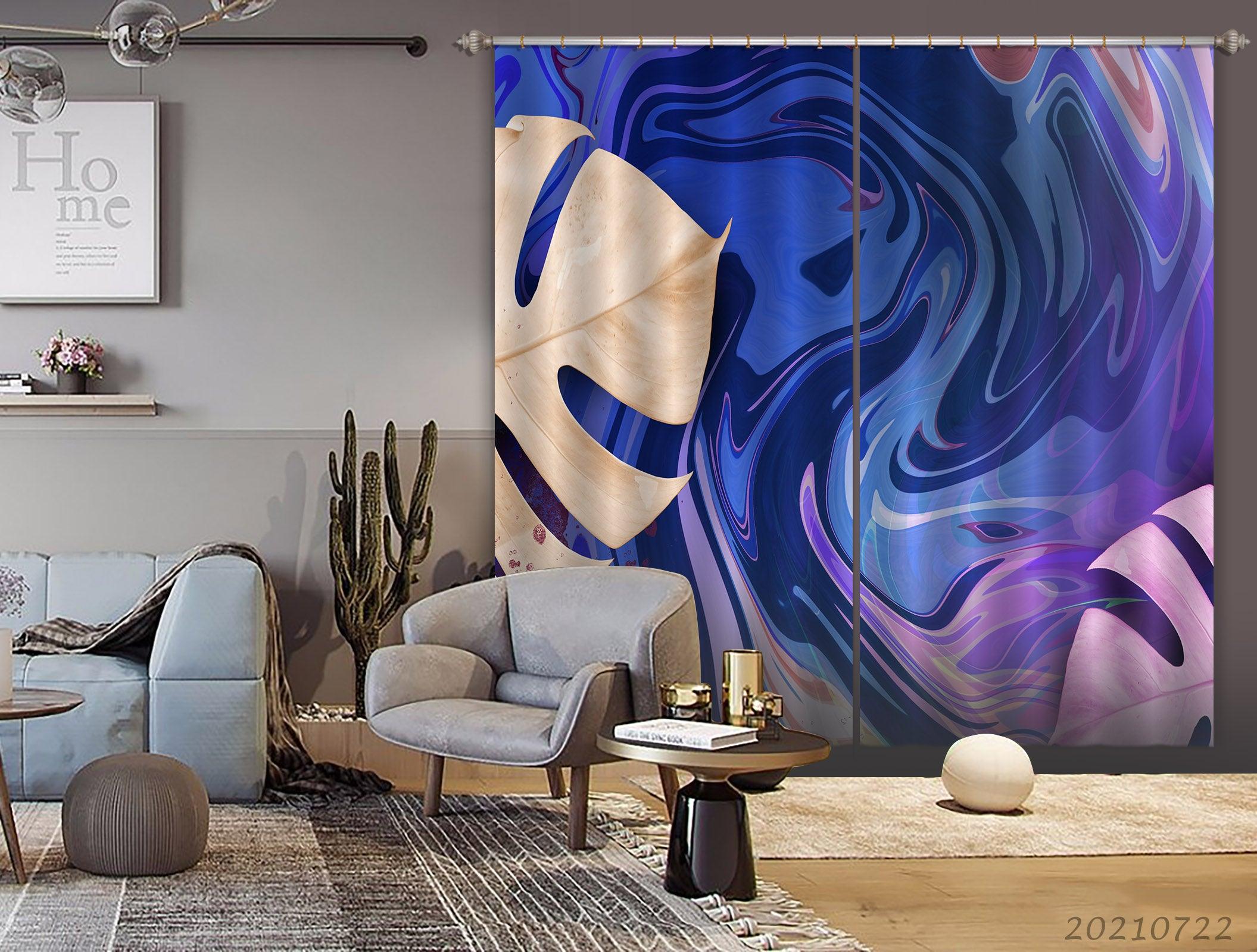 3D Abstract Blue Marble Texture Curtains and Drapes LQH 201- Jess Art Decoration