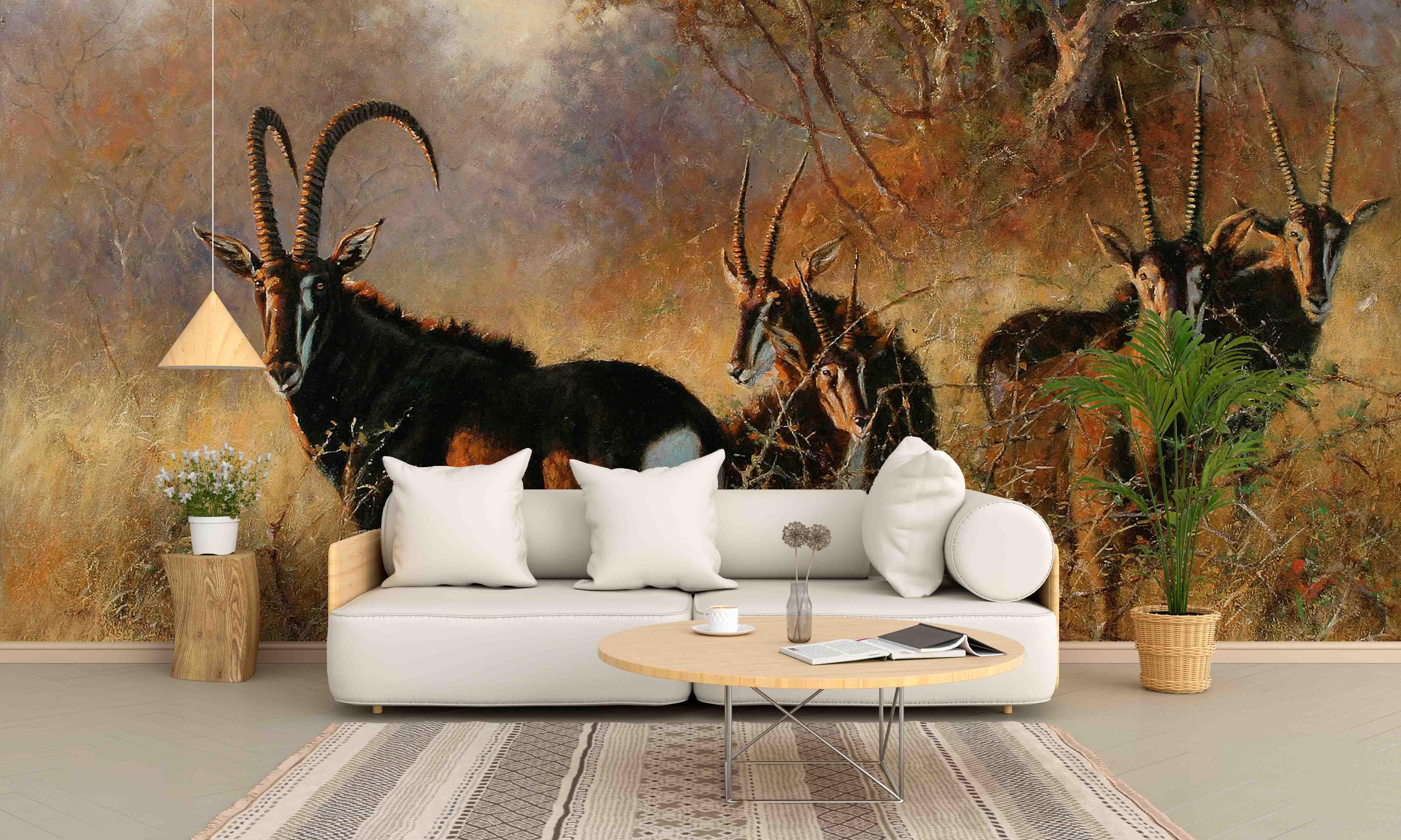 3D Realistic Antelope Grassland Wall Mural Wallpaper LXL 1598- Jess Art Decoration