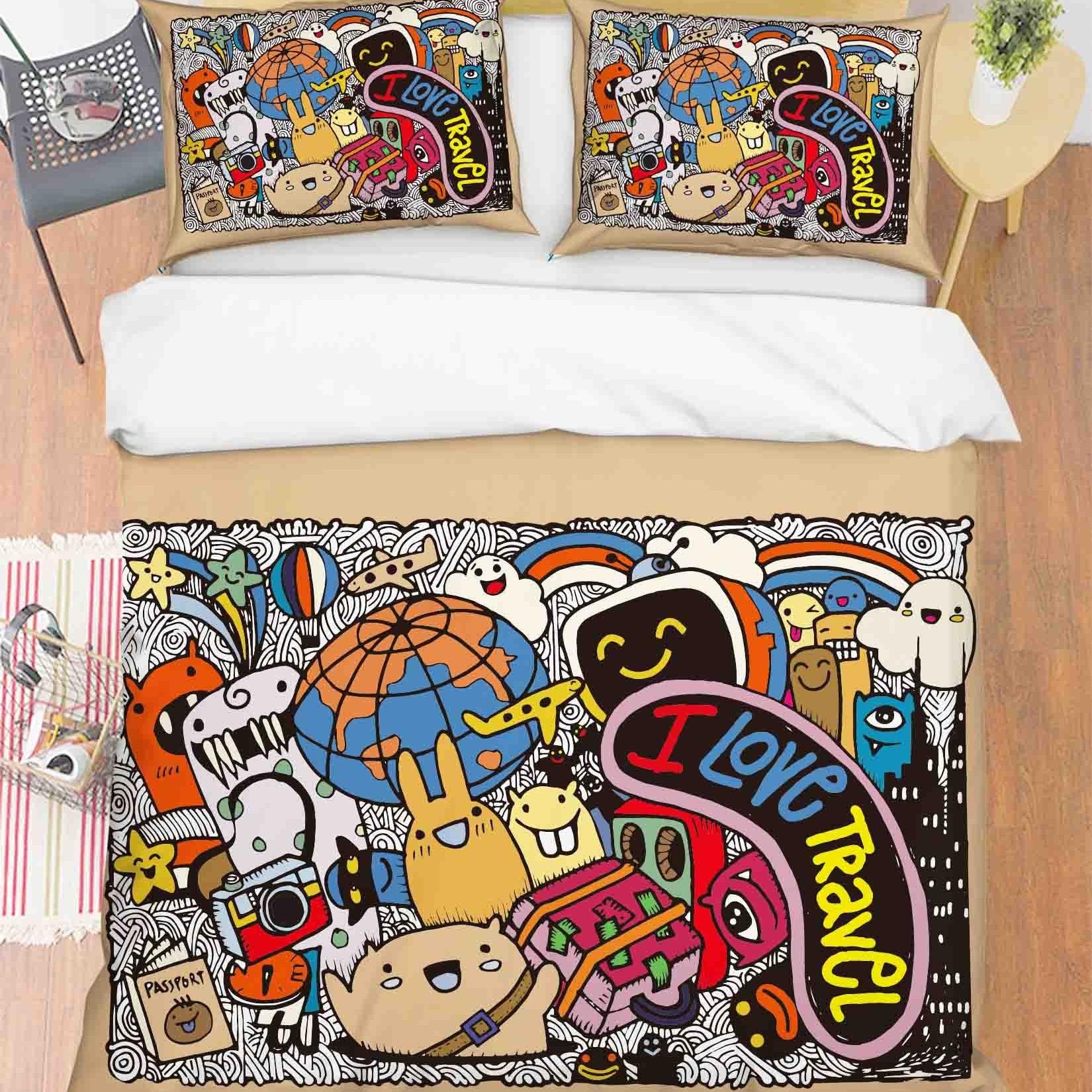 3D Abstract Color Monster Graffiti Quilt Cover Set Bedding Set Duvet Cover Pillowcases 41- Jess Art Decoration