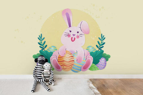 3D Cartoon Pink Rabbit Wall Mural Wallpaper 140- Jess Art Decoration