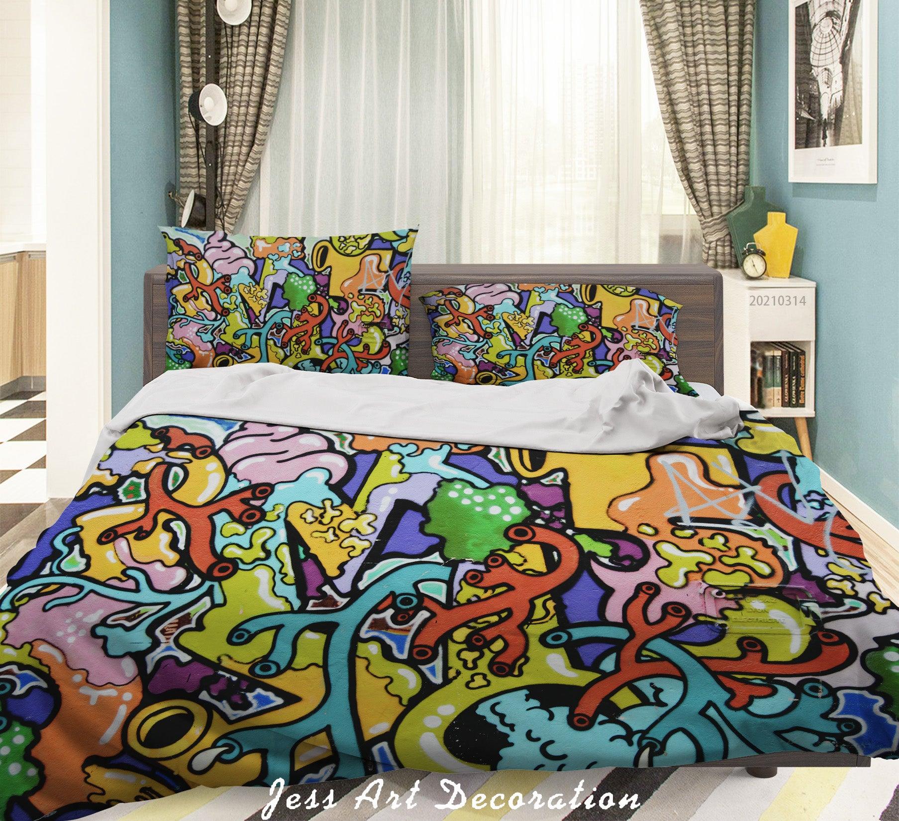 3D Abstract Color Graffiti Quilt Cover Set Bedding Set Duvet Cover Pillowcases 156- Jess Art Decoration