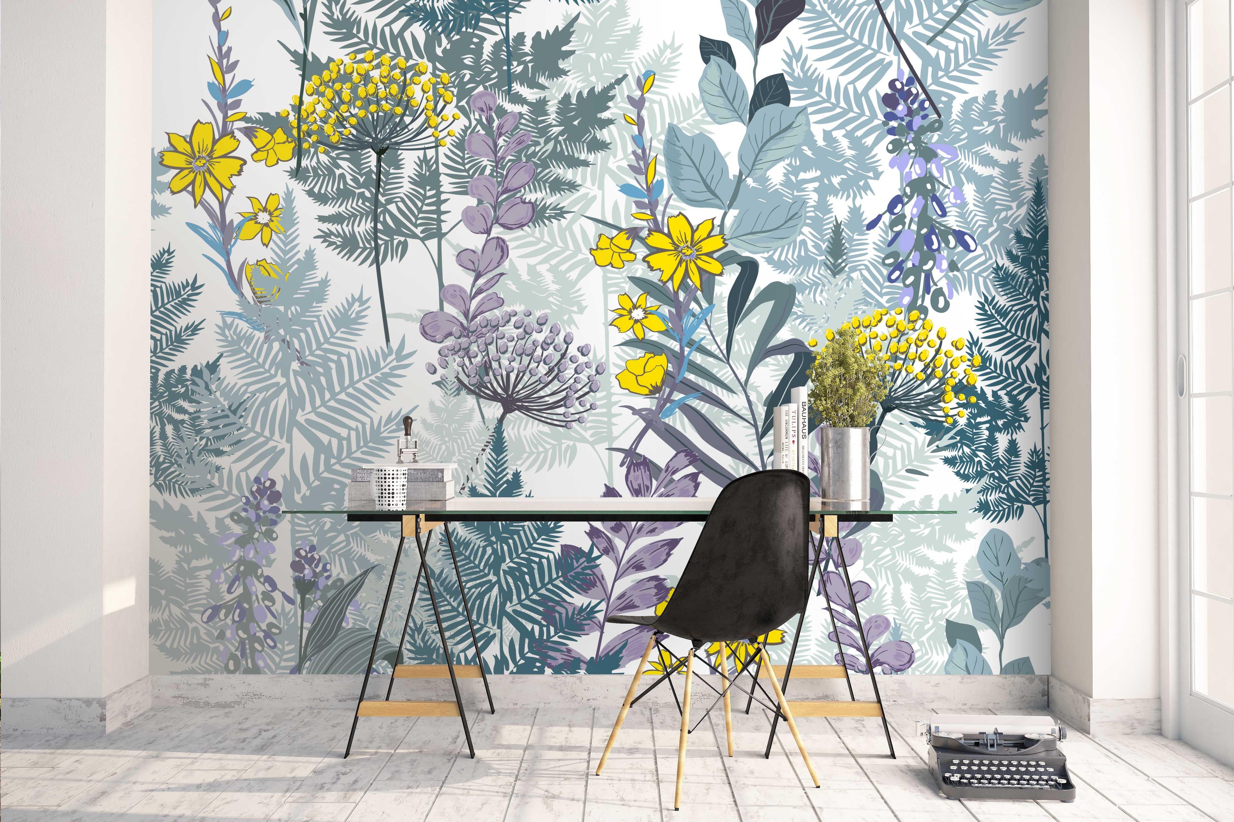 3D Purple Leaves Yellow Flowers Wall Mural Wallpaper 151- Jess Art Decoration