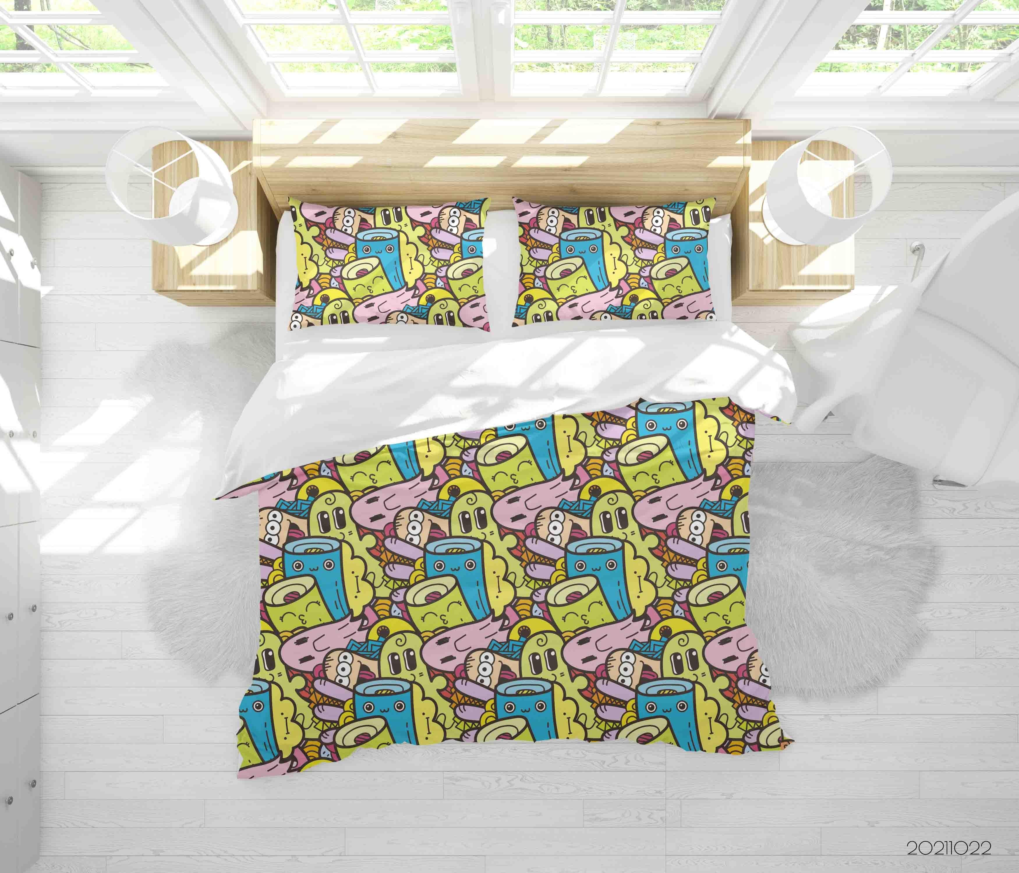 3D Color Monster Doodle Quilt Cover Set Bedding Set Duvet Cover Pillowcases 39- Jess Art Decoration