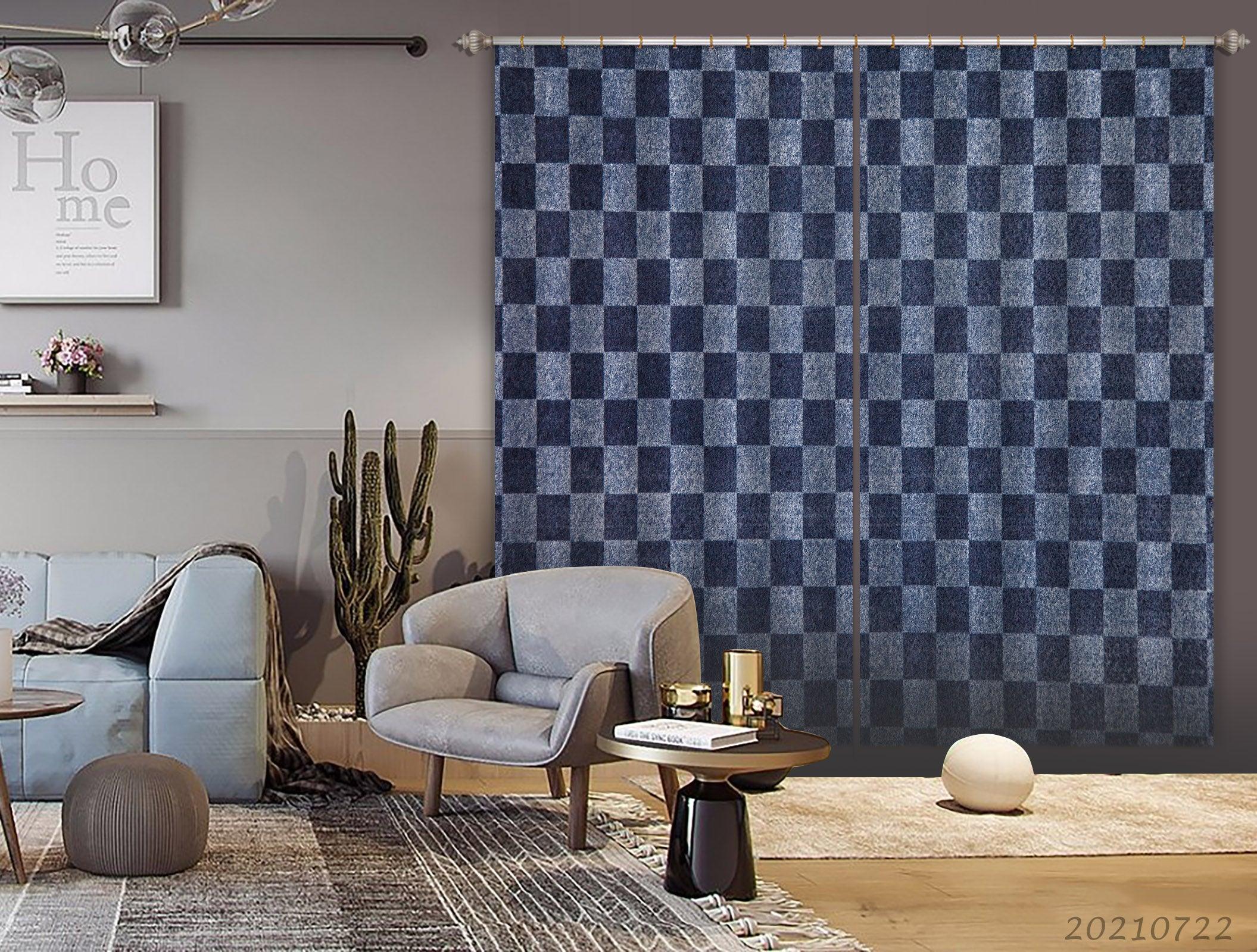 3D Abstract Blue Geometry Curtains and Drapes LQH 203- Jess Art Decoration