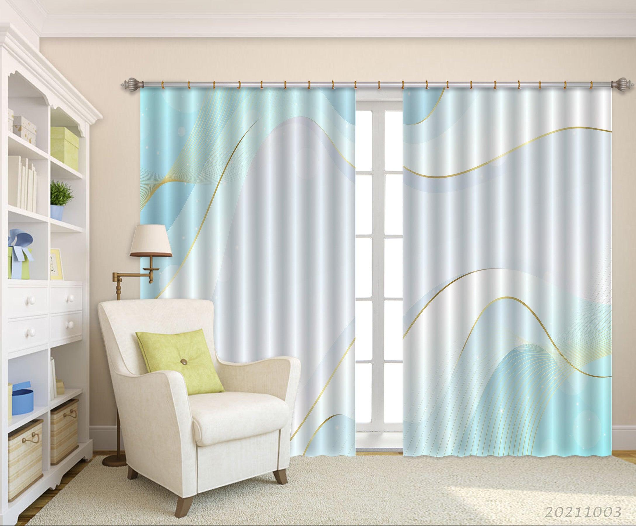 3D Abstract Blue Marble Texture Curtains and Drapes LQH 131- Jess Art Decoration