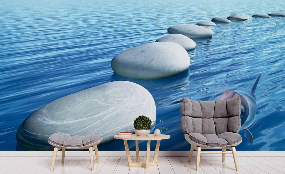 3D Blue Sea Cobblestone Wall Mural Wallpaper 167- Jess Art Decoration