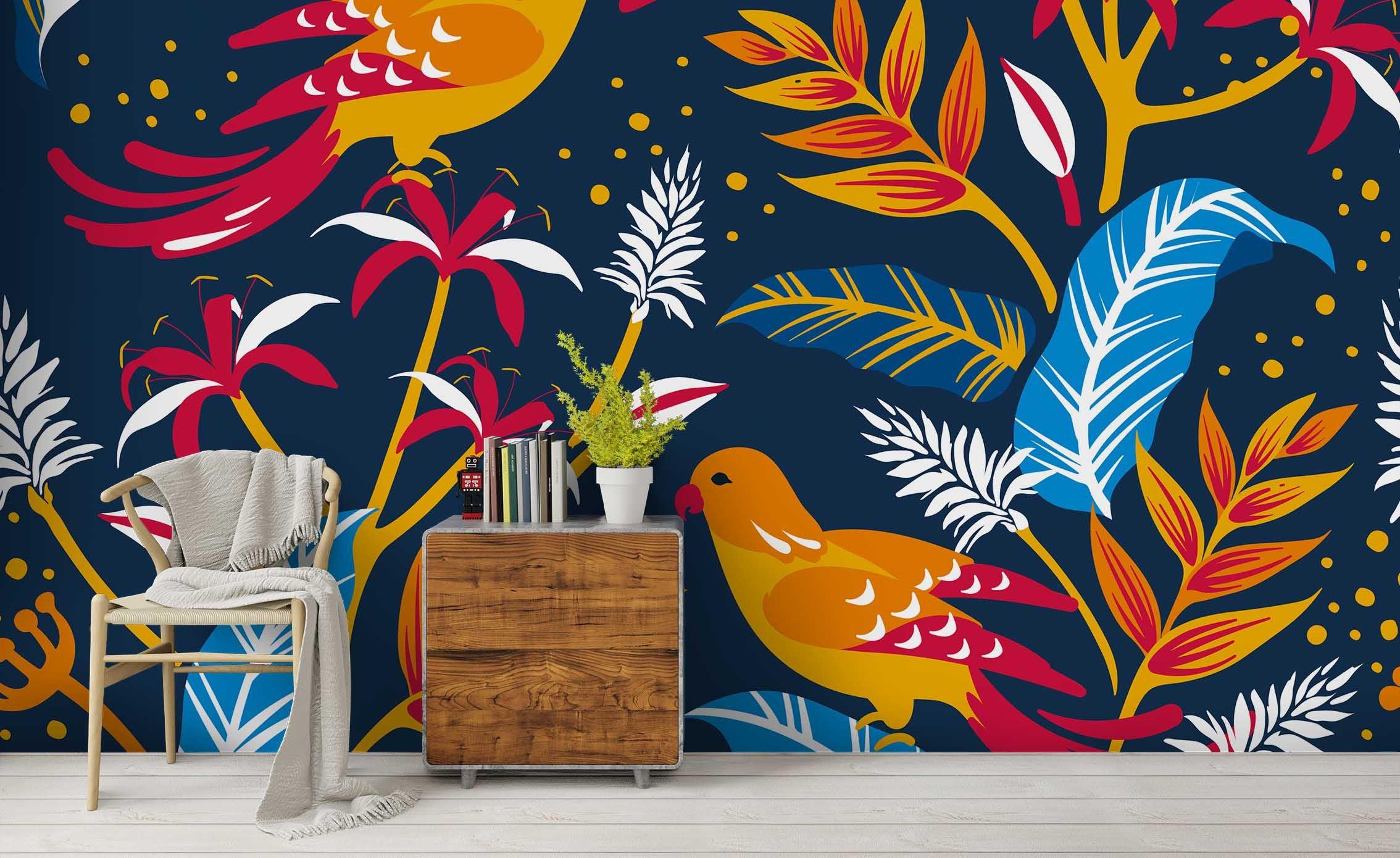 3D Tropical Colored Leaves Bird Wall Mural Wallpaper 91 LQH- Jess Art Decoration