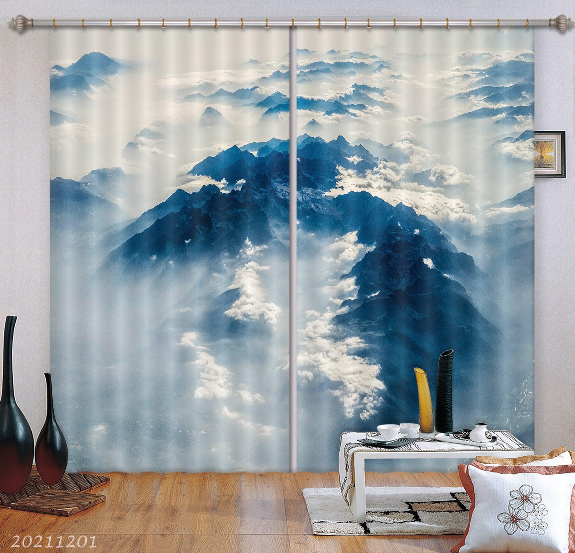 3D Abstract Art Blue Geometry Curtains and Drapes LLL 1- Jess Art Decoration