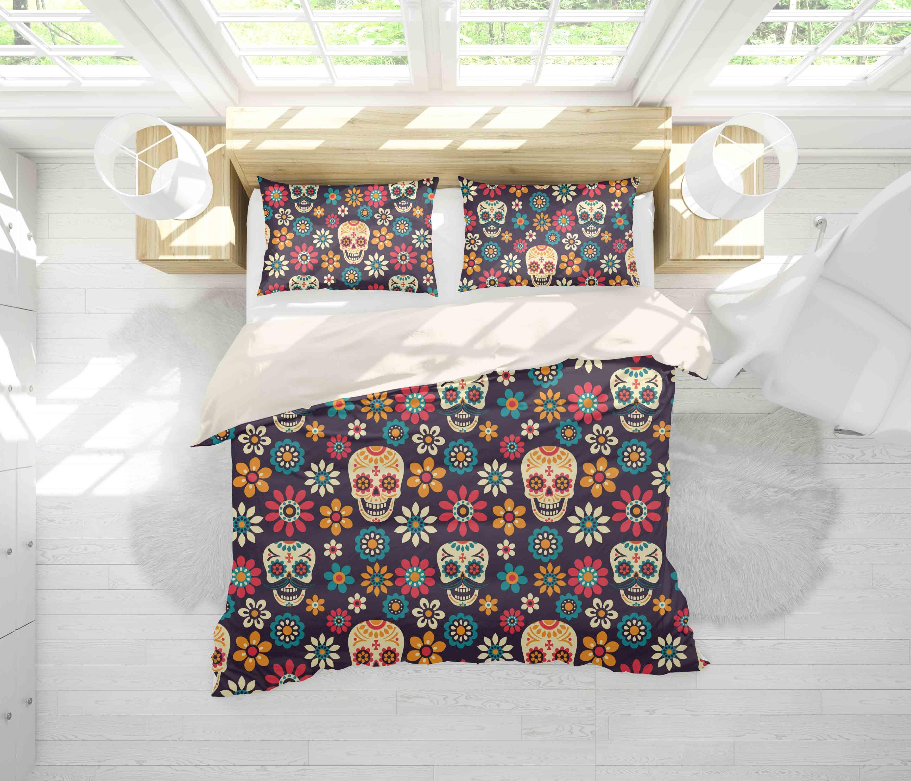 3D Colored Skull Quilt Cover Set Bedding Set Pillowcases 50- Jess Art Decoration