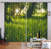 3D Summer Sunshine Big Tree Green Grass Wildflower Curtains and Drapes GD 1768- Jess Art Decoration