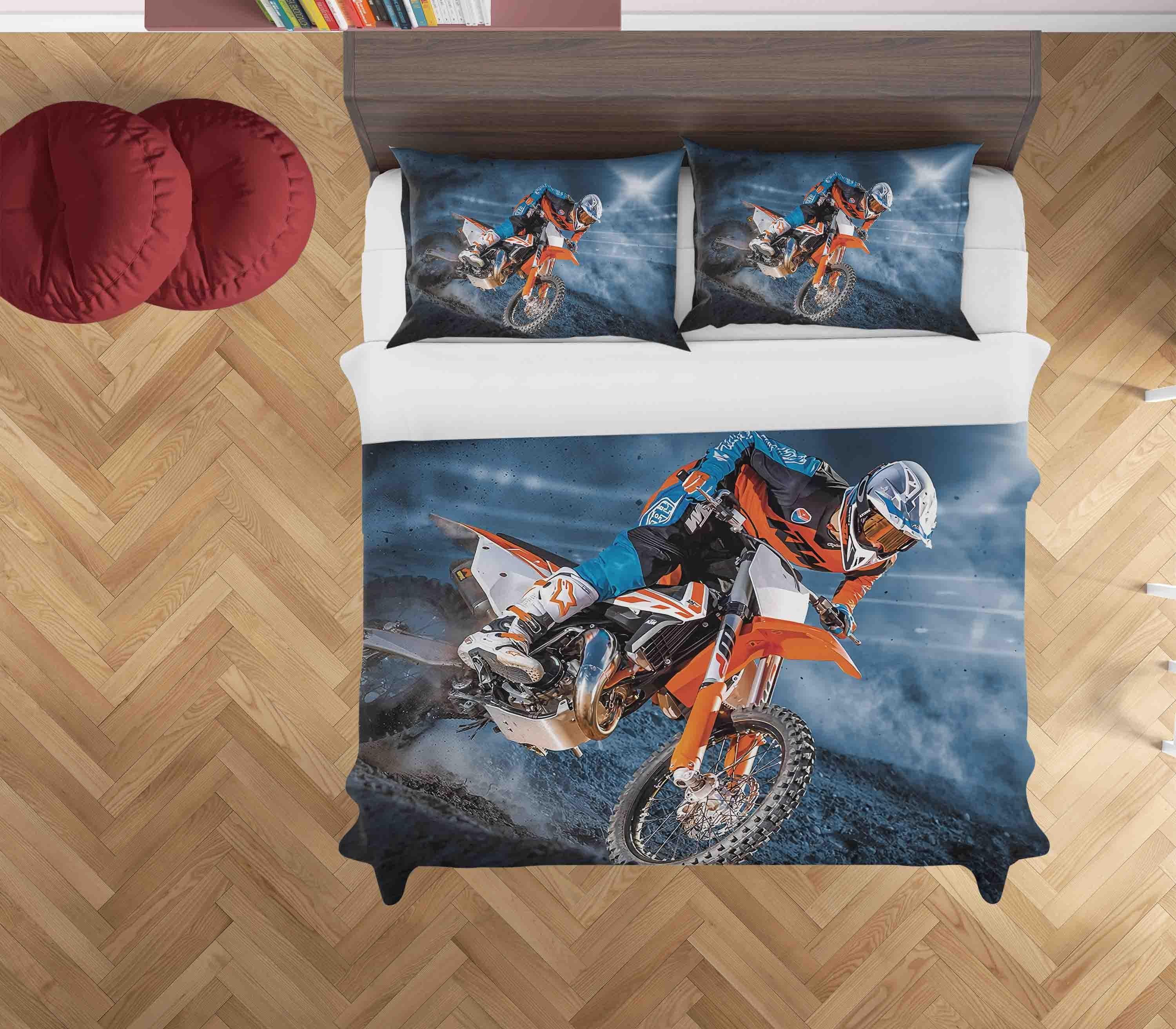 3D Super Motocross Motorcycle Quilt Cover Set Bedding Set Duvet Cover Pillowcases JN 1196- Jess Art Decoration