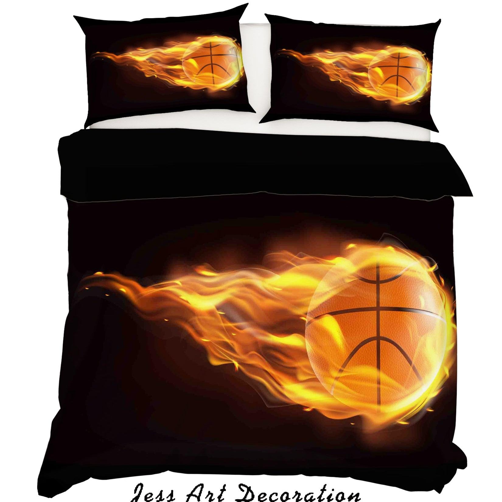 3D Sport Fire Buring Basketball Quilt Cover Set Bedding Set Duvet Cover Pillowcases WJ 6897- Jess Art Decoration