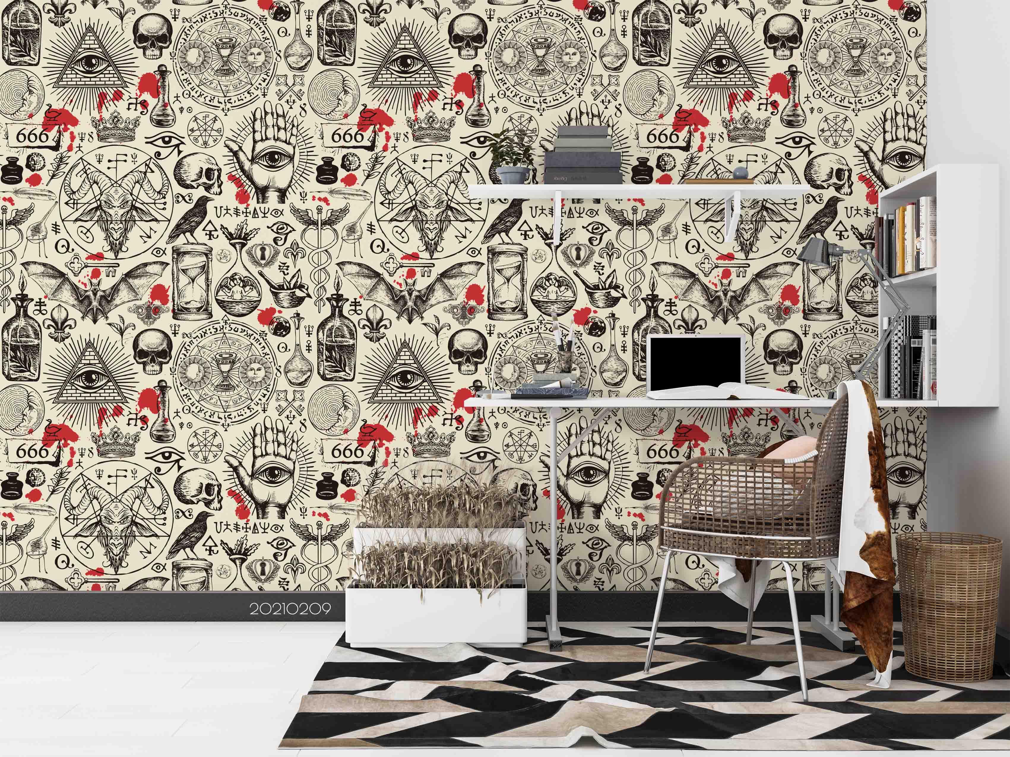 3D Retro Eye Hand Skeleton Totem Wall Mural Wallpaper LQH 176- Jess Art Decoration