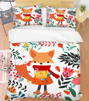 3D Cartoon Hand Drawn Colorful Floral Plant Fox Animal Quilt Cover Set Bedding Set Duvet Cover Pillowcases LXL- Jess Art Decoration