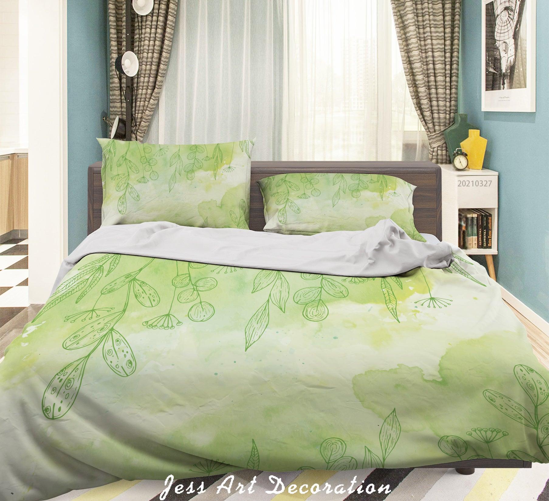 3D Watercolor Green Floral Quilt Cover Set Bedding Set Duvet Cover Pillowcases 313- Jess Art Decoration