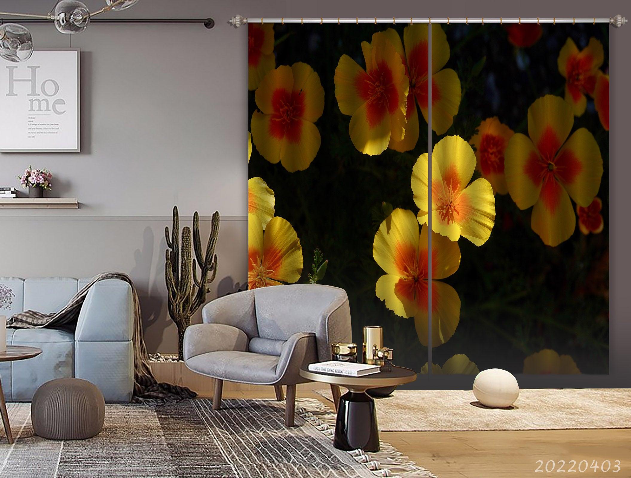 3D Yellow California Poppy Sunshine Curtains and Drapes GD 3191- Jess Art Decoration